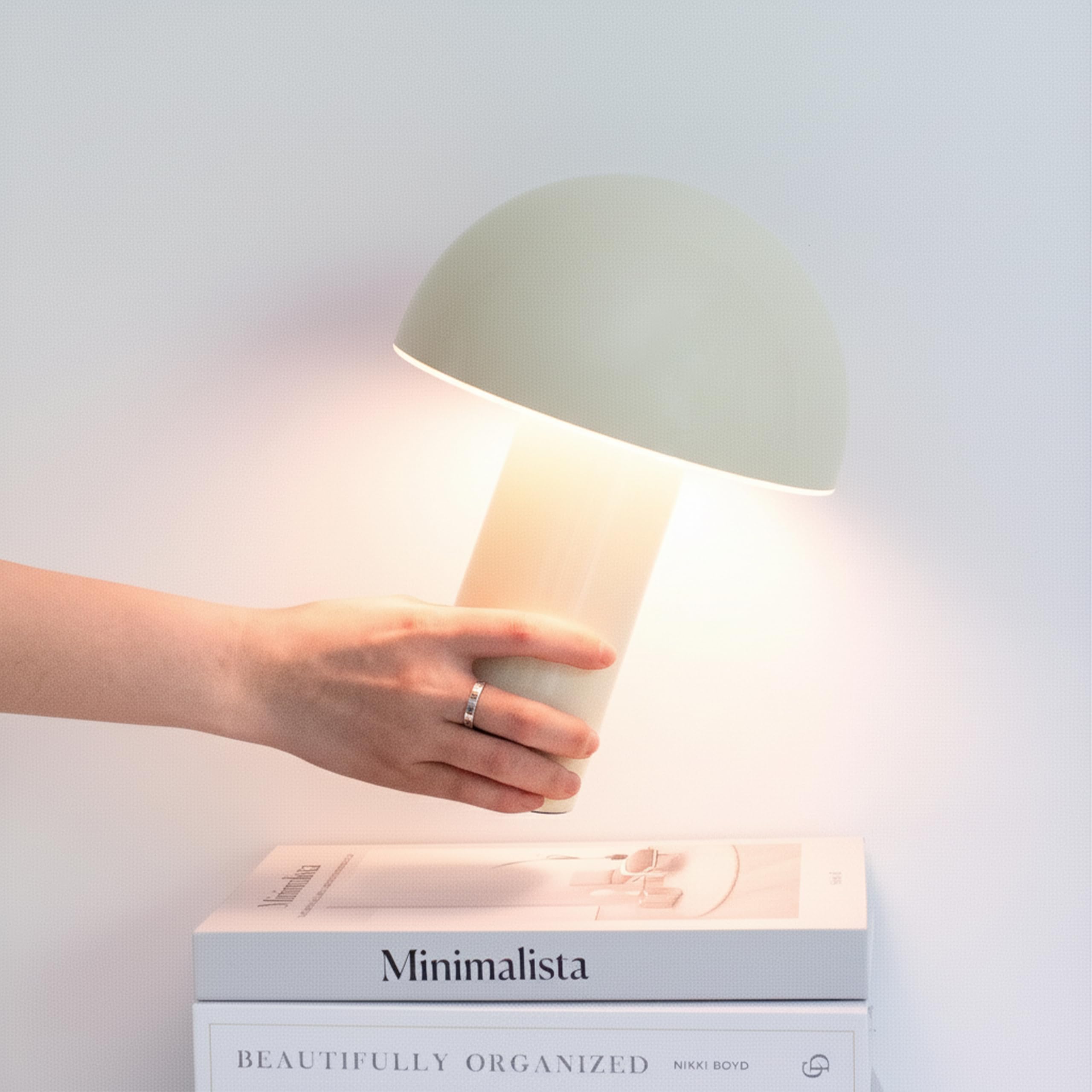 Brightech Celia Table Lamp – 10" Touch-Controlled Mushroom Desk Lamp, Cordless & Dimmable LED, Portable Bedside Night Light, Sustainable Mood Light, Recycled Modern Patio Lamp for Home Décor – Cream