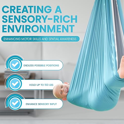 Miniatura 7 de Columpio sensorial para niños y adultos – Doble capa extra grande – con accesorios giratorios 360 – Hamaca para acurrucarse para interiores y