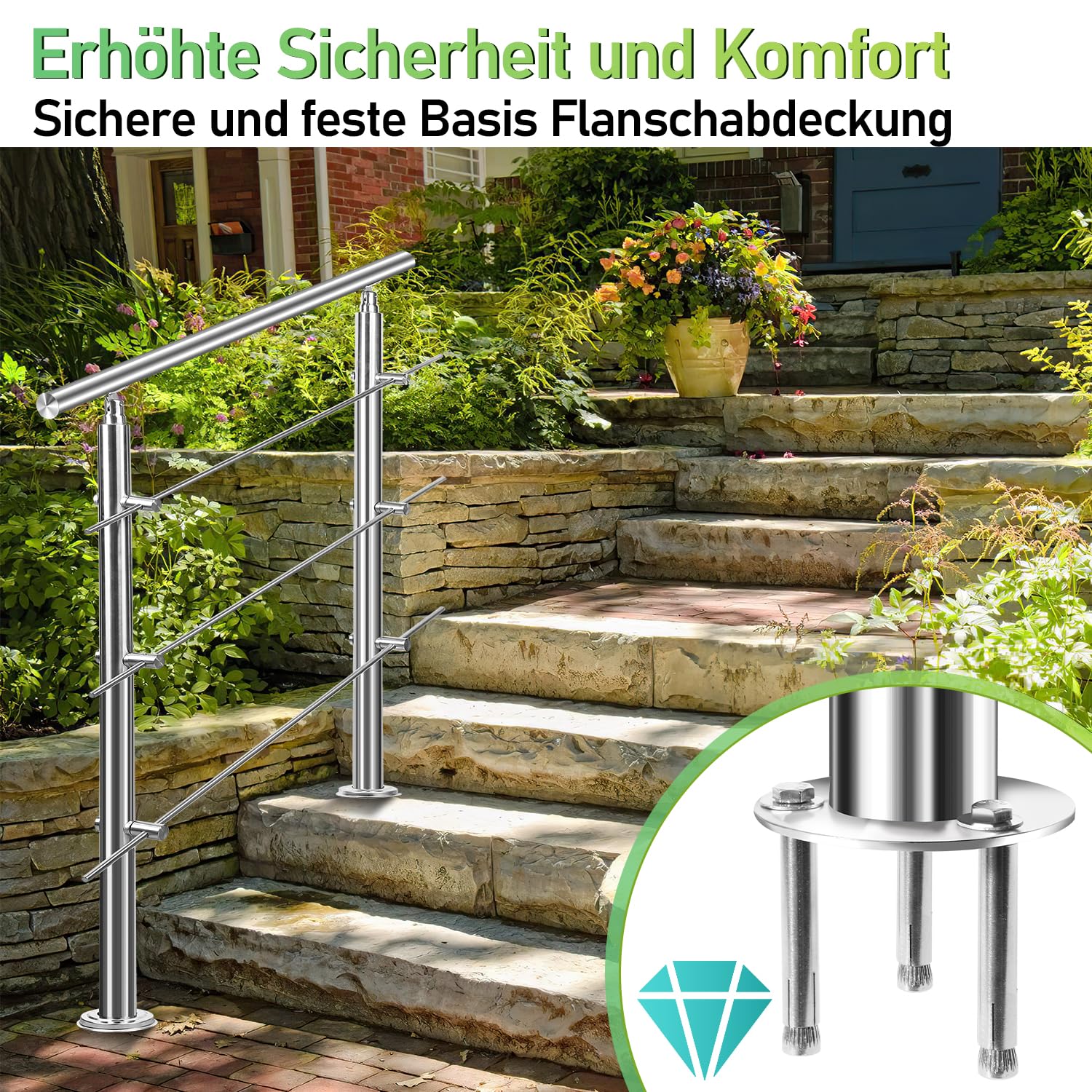 Corrimano In Acciaio Inox Per Scale - 80 Cm Con 3 Barre Trasversali, Per Interni Ed Esterni - Foto 6