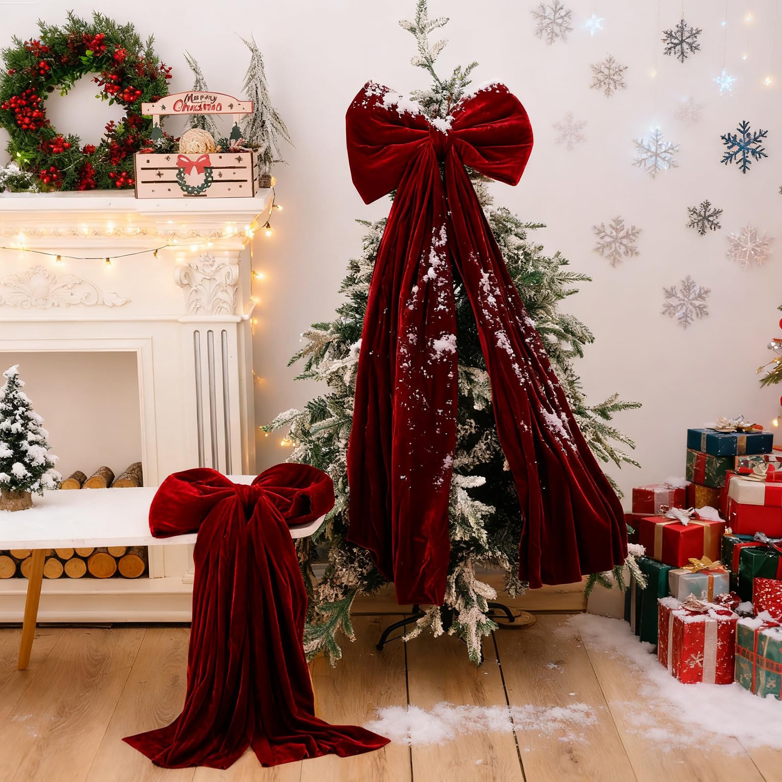 80 cm GroßE Rote Schleife, Extra GroßE Weihnachtsbaumspitze Aus Samt, Samtschleife FüR Weihnachtsbaum, Weihnachtsdekoration FüR Zuhause, Hochzeit, Party Dekoration (220cm)