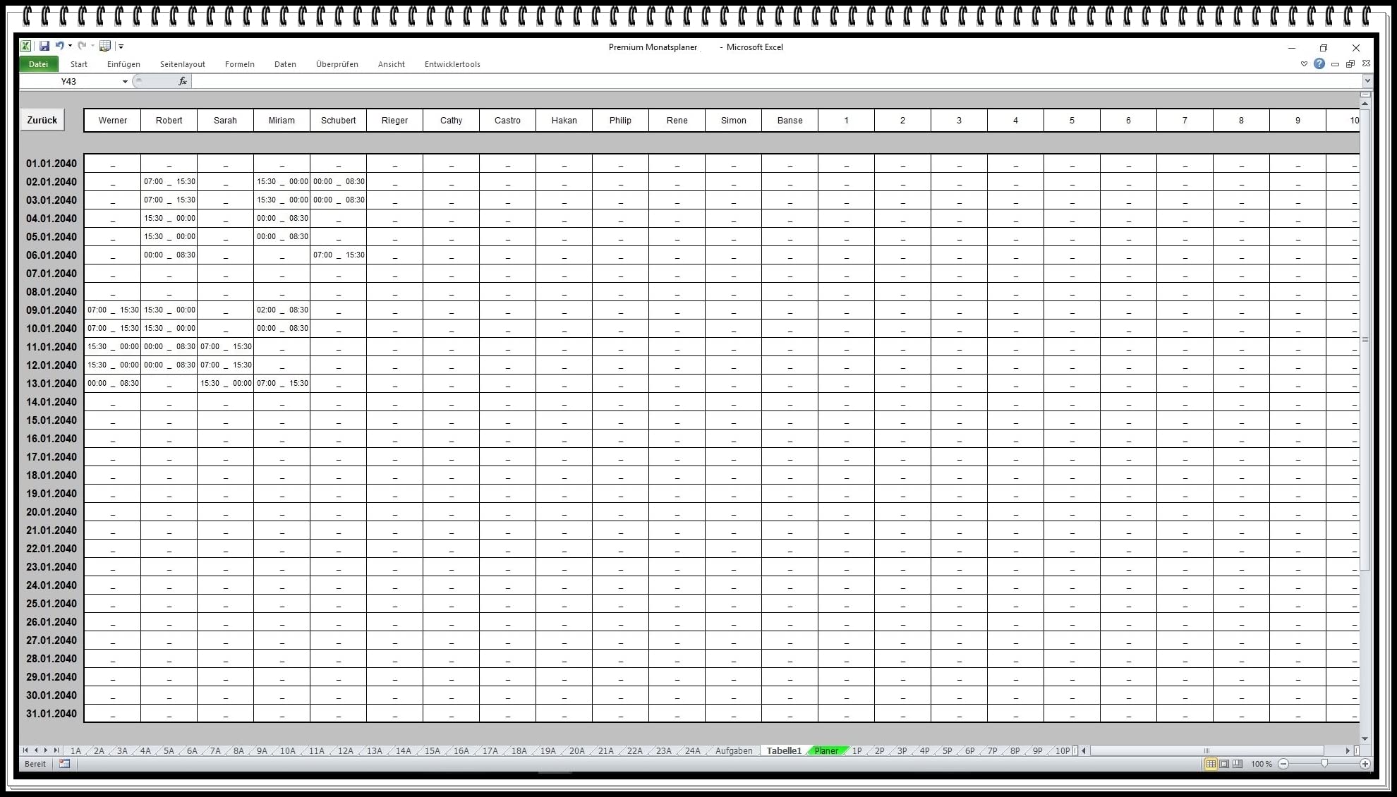 Elektronischer digitaler Dienstplaner Monatsplan Schichtplaner Excel Software mit Lohnabrechnung