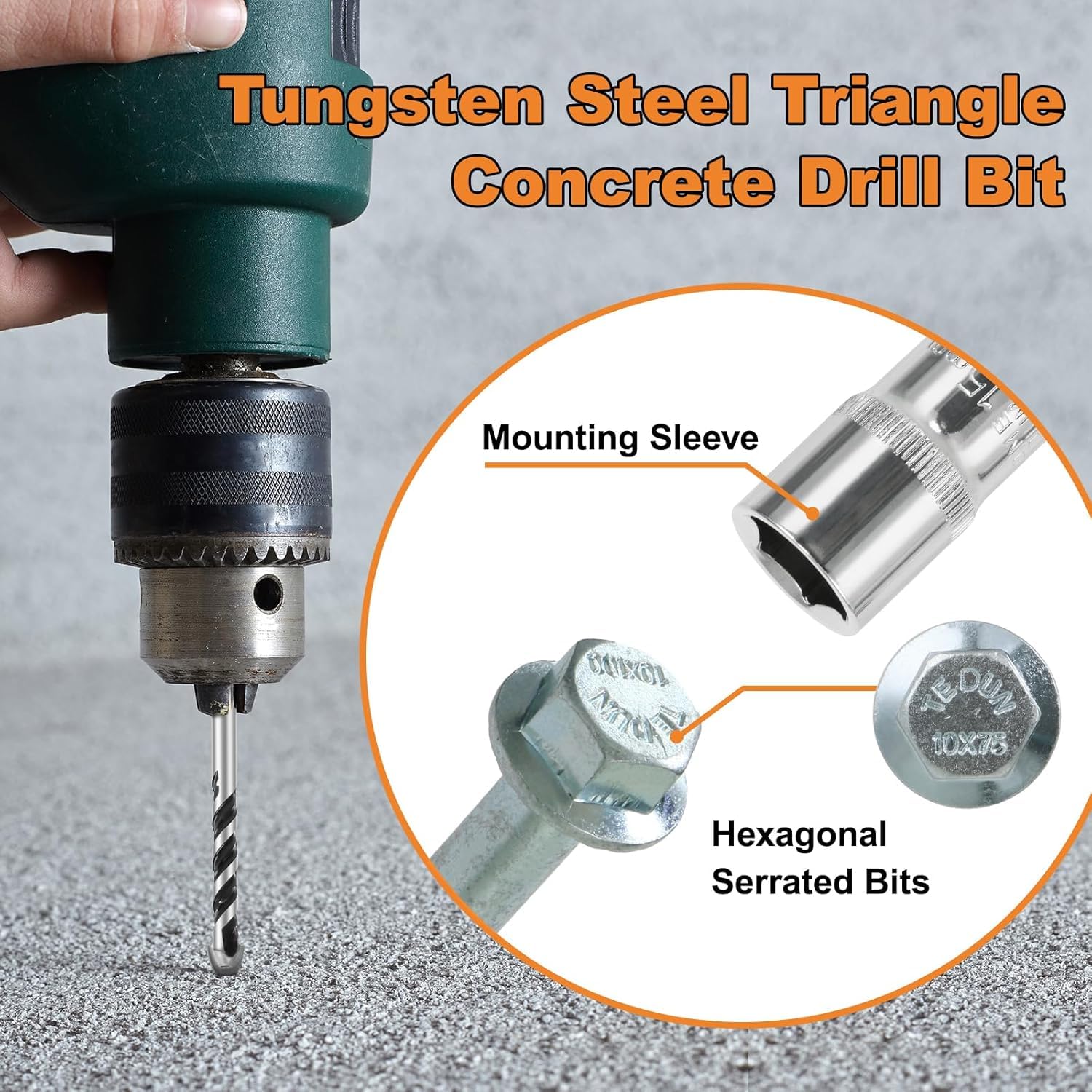 3/8 x 2-1/2" 50pcs Concrete Screws, Nickel Plated Concrete Screw Drill Bit Set for Anchoring Masonry, Brick or Concrete Block
