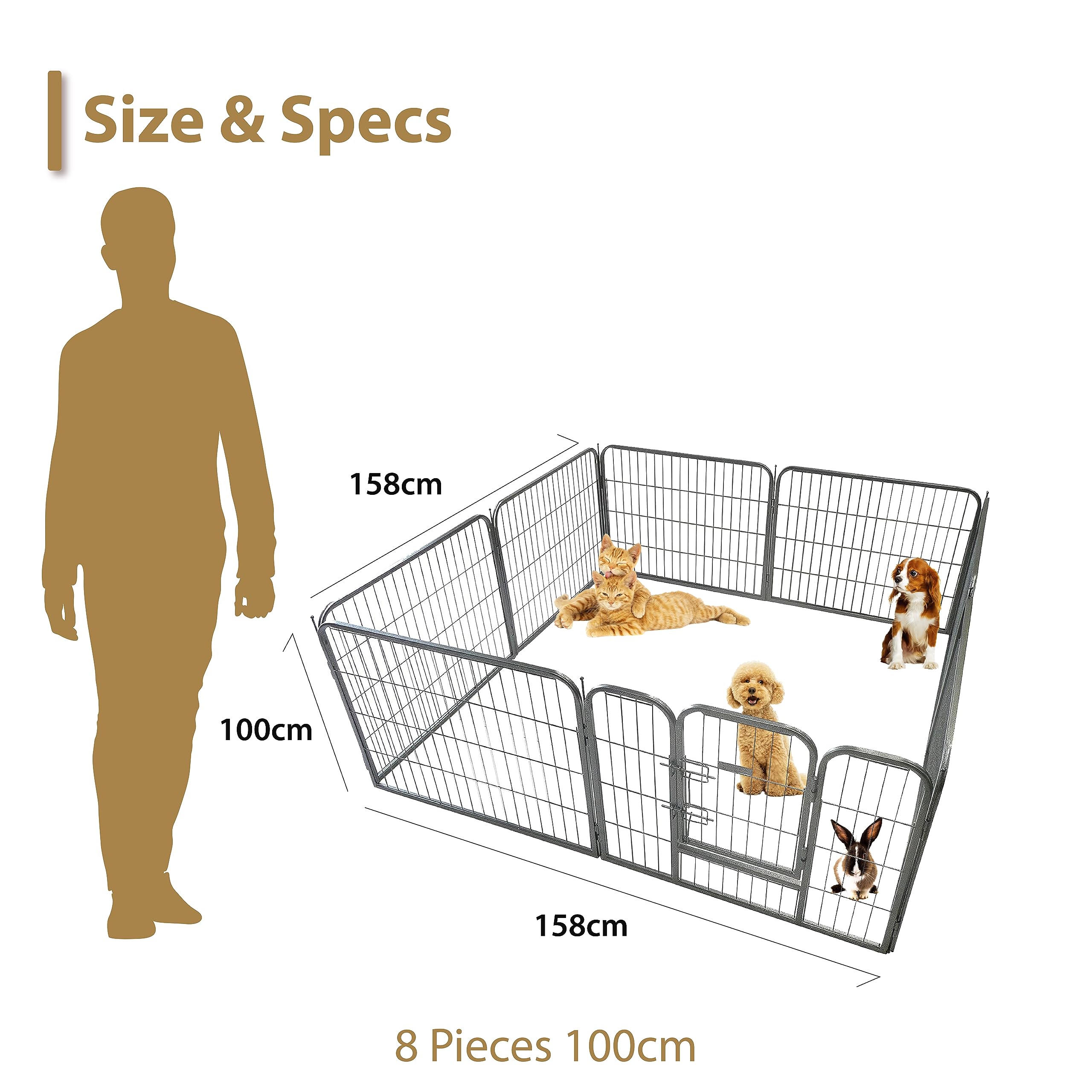 Ellie-Bo enclos/Parc Modulable et Ultra Robuste, pour Chiots, pour Exercices et Jeux, 158 x 158 x 100 cm, 8 Pièces
