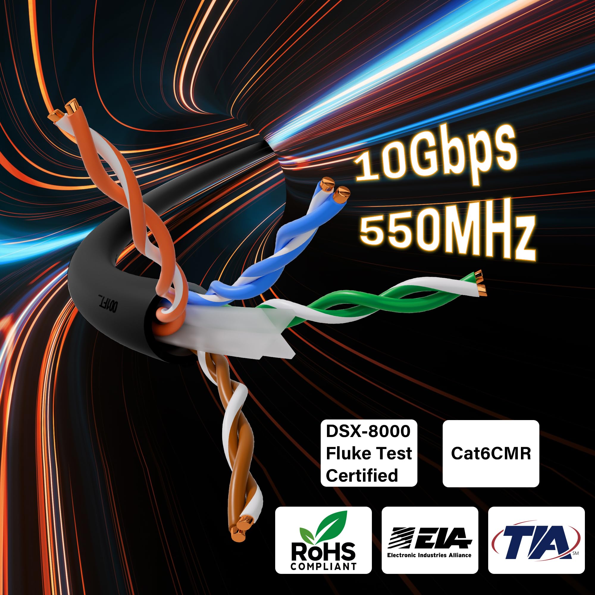 Elecan Bulk - Cavo Ethernet Cat 6, 150 m, nero, scatola facile da tirare, rame massiccio 23AWG senza ossigeno, 10 Gbps 550 Mhz, POE, morbido, flessibile, liscio, senza grovigli, UTP Internet Network