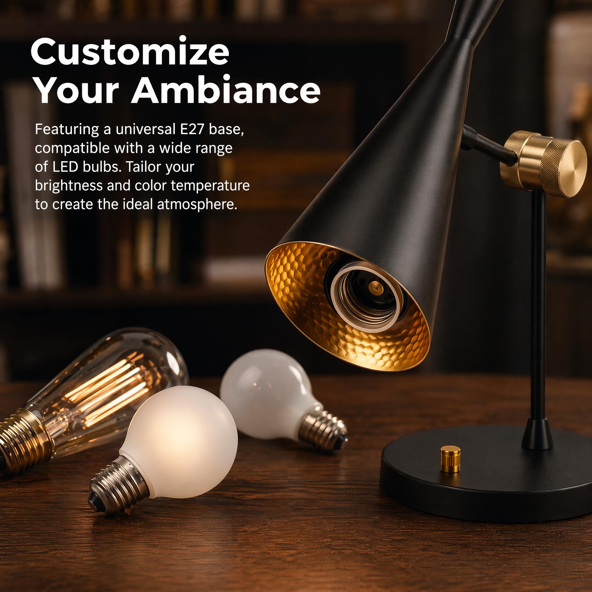 BARCELONA LED lampada da tavolo orientabile alluminio Nordi nera E27 | corpo in alluminio opaco, testa orientabile, base rotonda stabile, cavo 125cm con interruttore