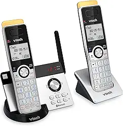 VTECH IS8121-2 Telefones sem fio com alcance super longo de até 700 metros DECT 6.0 Bluetooth 2 aparelhos sem fio para casa com secretária eletrônica, bloqueio de chamadas, conexão a celular, intercomunicação e expansível para 5 aparelhos