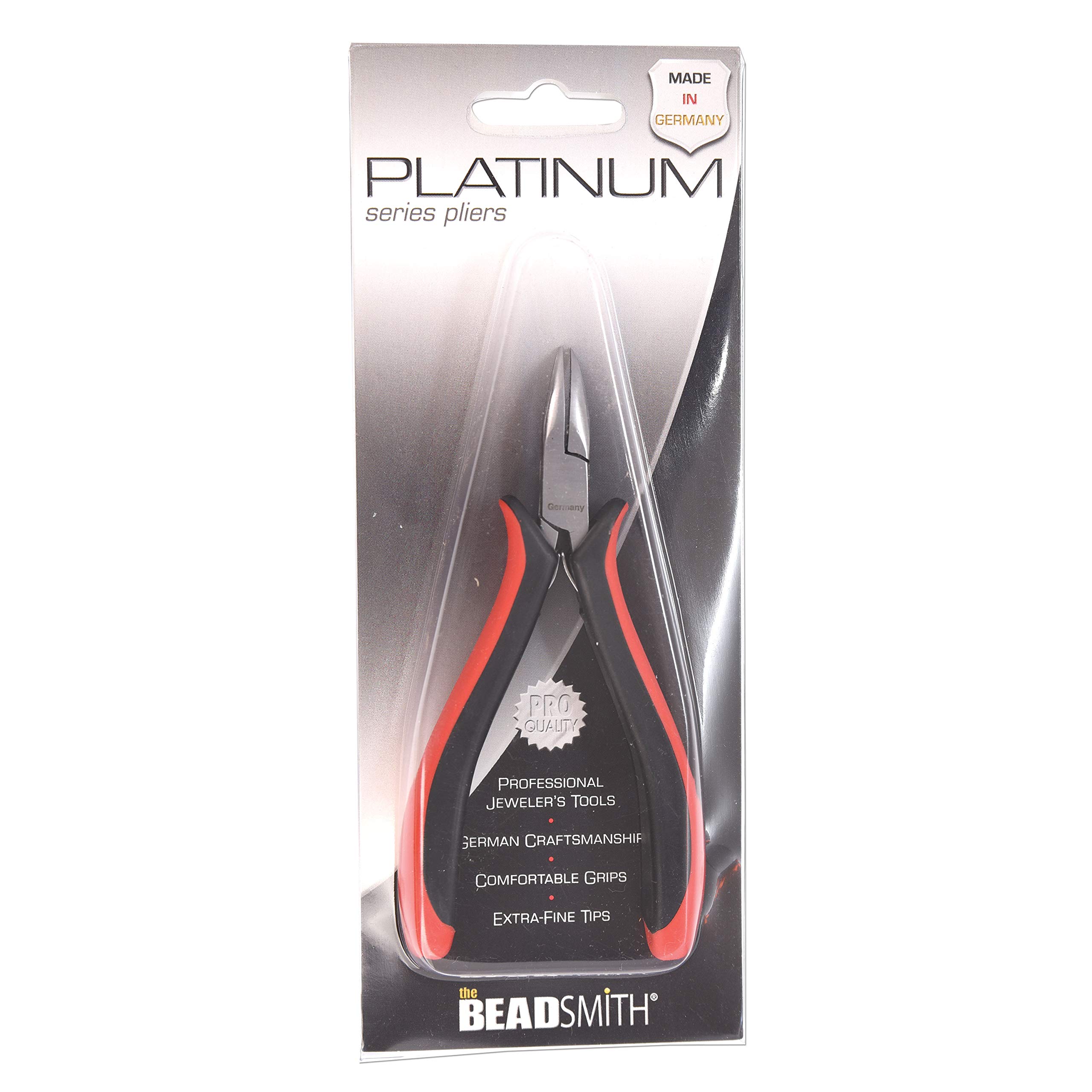 The Beadsmith Seria Platinum Niemiecki wygięty łańcuch szczypce do nosa 4,75 cala (120 mm) z głowicą ze stali polerowanej, czerwony i czarny ergonomiczny wygodny uchwyt i sprężyna z dwoma liśćmi, narzędzie do produkcji biżuterii
