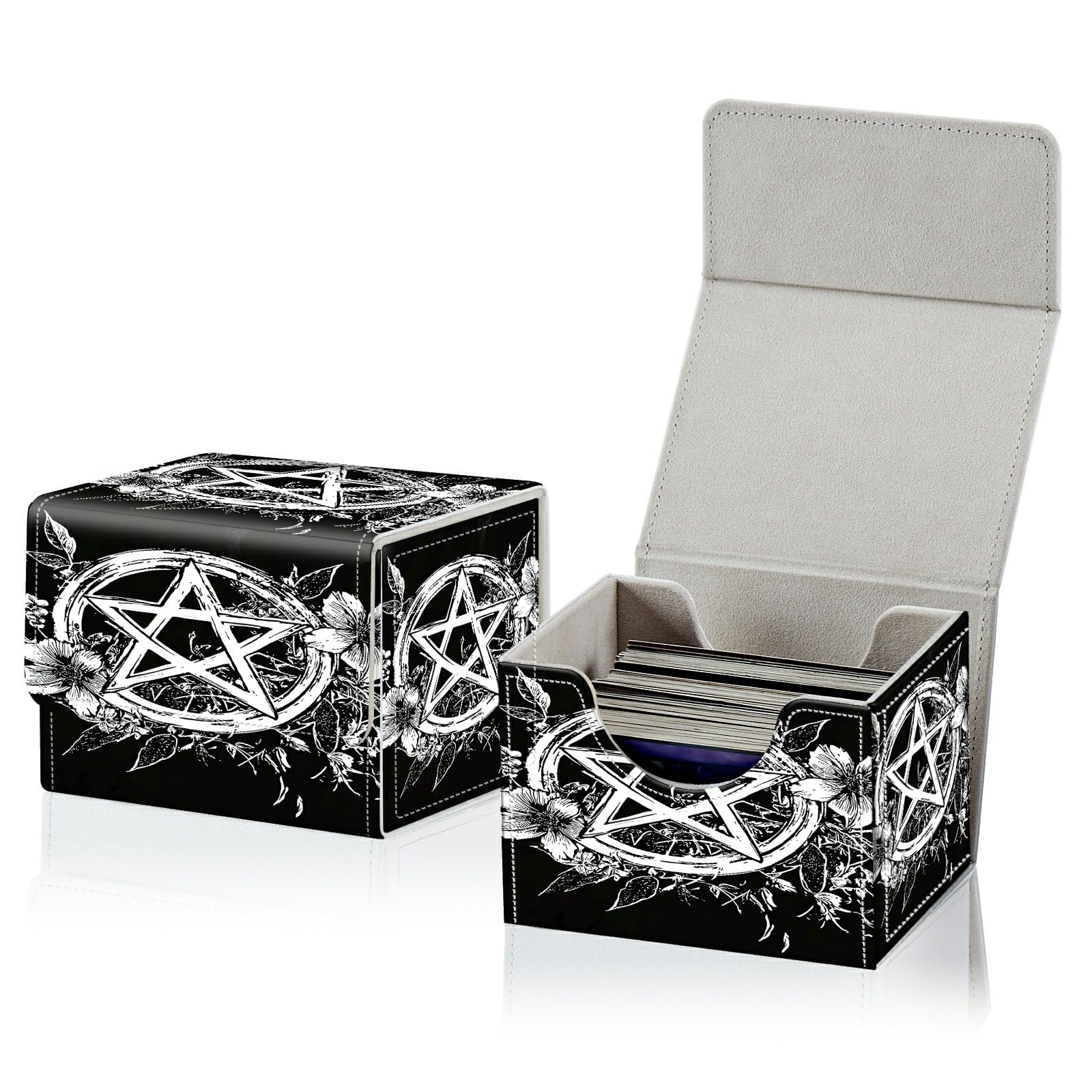 RWUTYTIUL Card Deck Box for MTG, Cards Storage Box Fits 120+ Sleeved, Leather Small Size Strong Magnetic Closing Card Case for Board Games Magic TCG CCG Baseball Collection, Flowers Dream