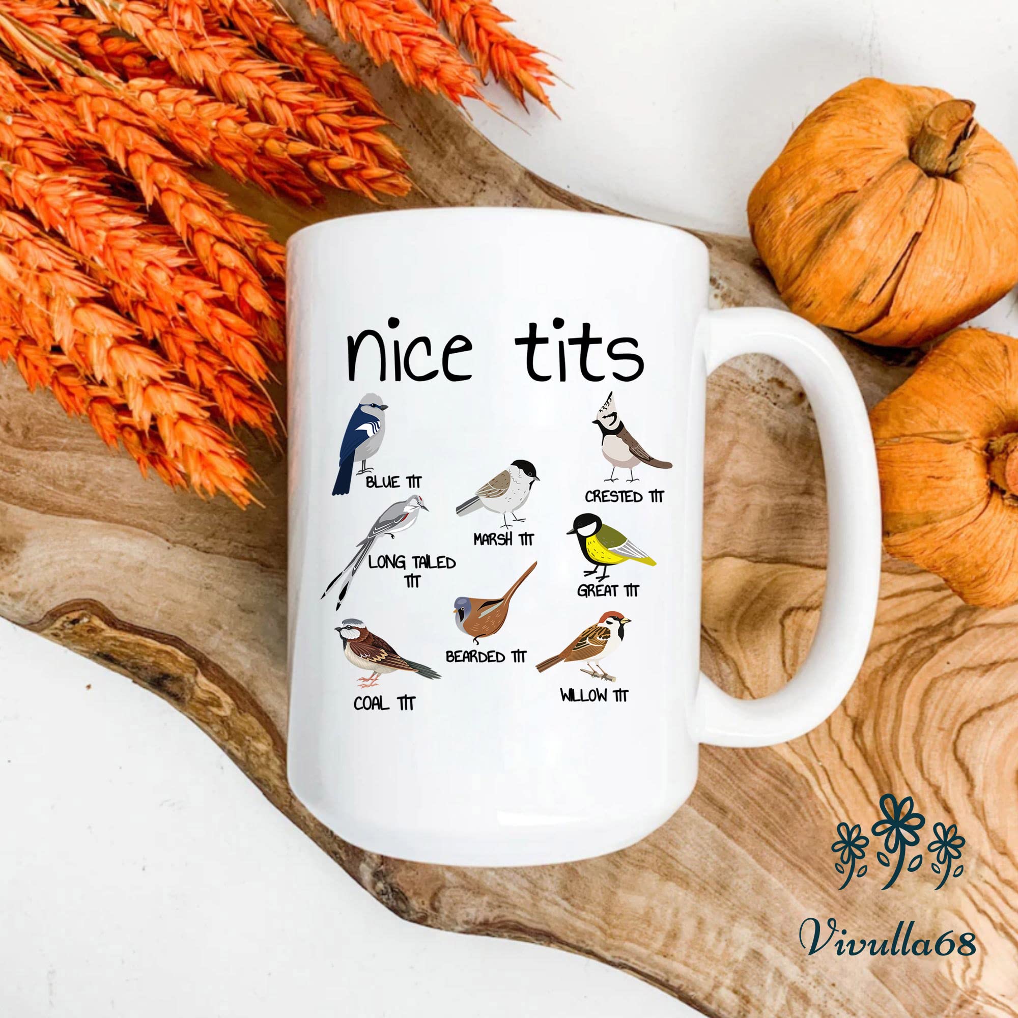 Vivulla68 15oz Nice Tits Coffee Mug - Funny Bird Watching Mug, Birthday Gift for Father & Friends: 15oz White