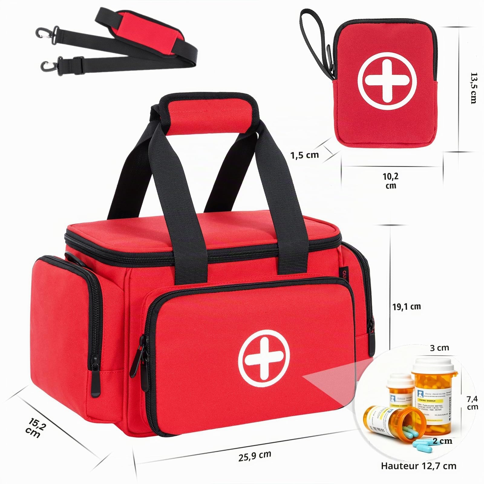 Trousse de premiers secours vide, trousse médicale professionnelle, grand sac d'urgence pour infirmières, médecins de famille, soins à domicile, voyage ou urgence, Rd., 27 x 17 x 19 cm, N°