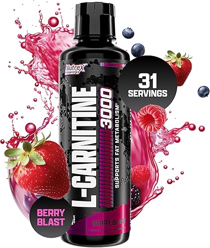 Nutrex Research Carnitina líquida 3000  Carnitina líquida de alta calidad, sin estimulantes, soporte para pérdida de grasa, Berry Blast, 16 onzas