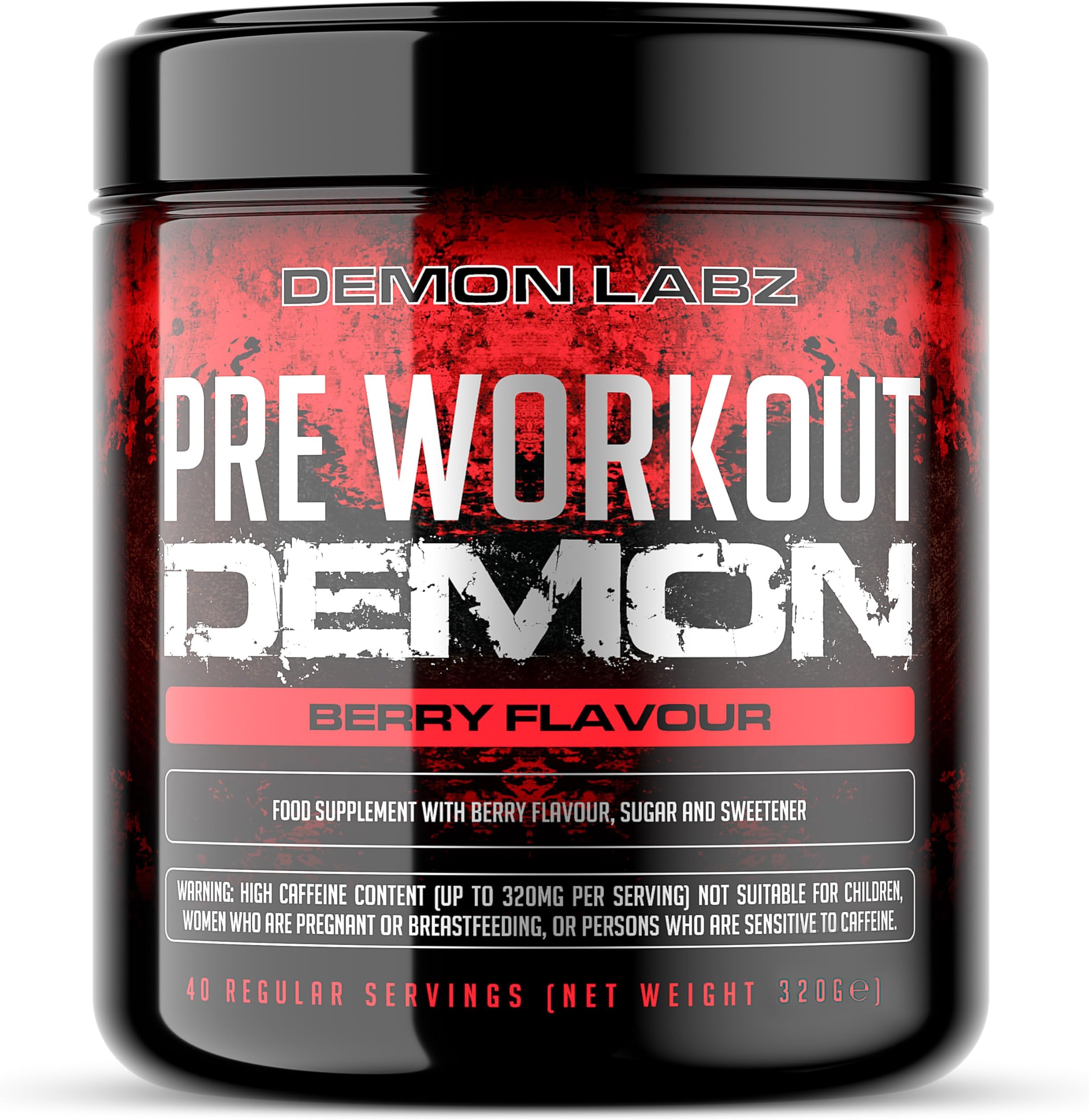 Pre Workout Demon - Advanced Pre-Workout Energy Powder with Creatine, Caffeine, Beta-Alanine & Glutamine, Berry Blast, 360g - 40 Servings