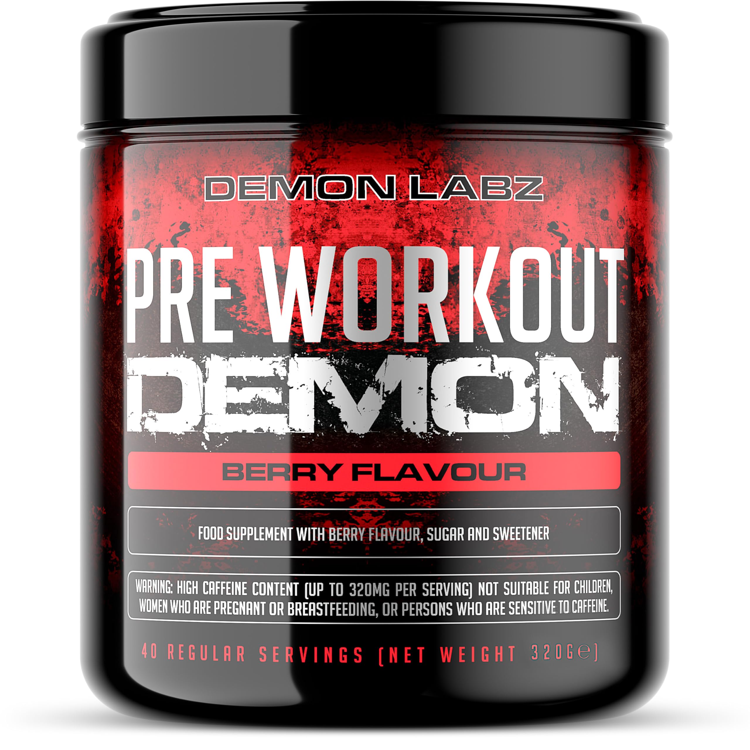 Pre Workout Demon - Advanced Pre-Workout Energy Powder with Creatine, Caffeine, Beta-Alanine & Glutamine, Berry Blast, 360g - 40 Servings