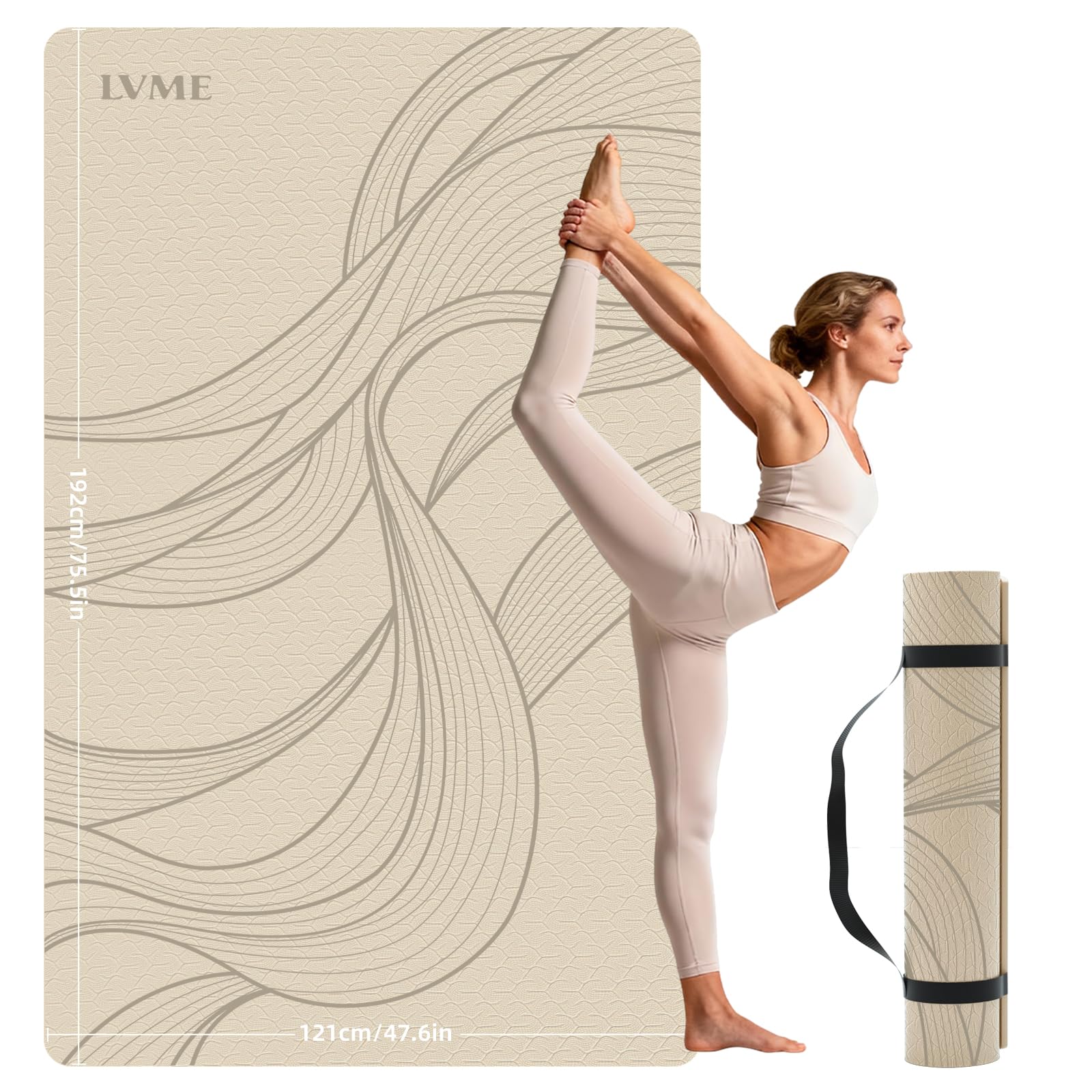 Extra-large, extra-wide and extra-thick yoga mat (Cream)