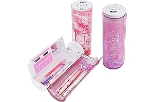 Sakura Forest Multifunctional Pencil Case with Lock, Calculator, Quicksand, Mirror, Standing Cylinder Shape