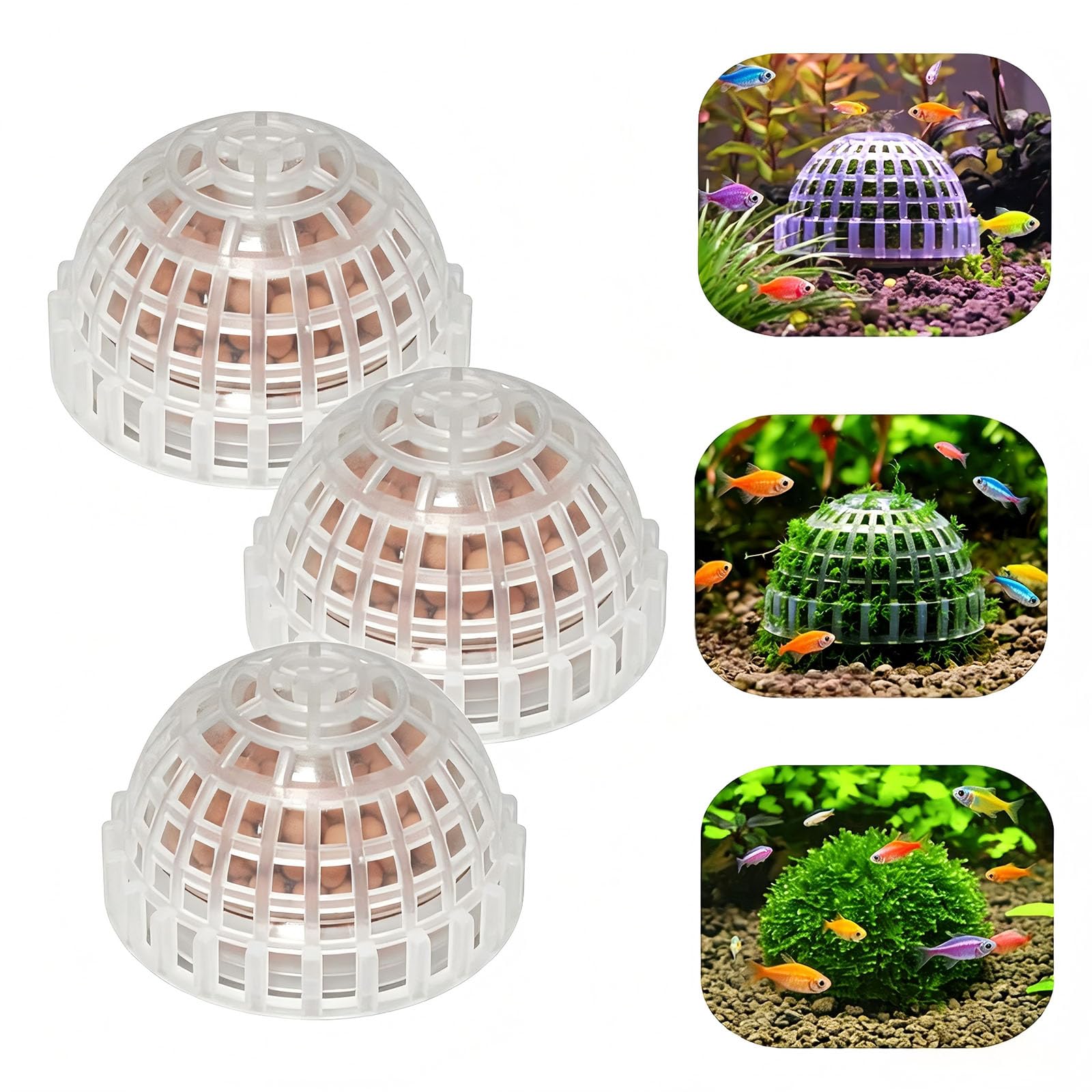 3 PCS Moss Ball Holder – Plastic Aquarium Plant Stand with Filter Stone, Fish Tank Accessories for Betta Shrimp Small Tank Decor