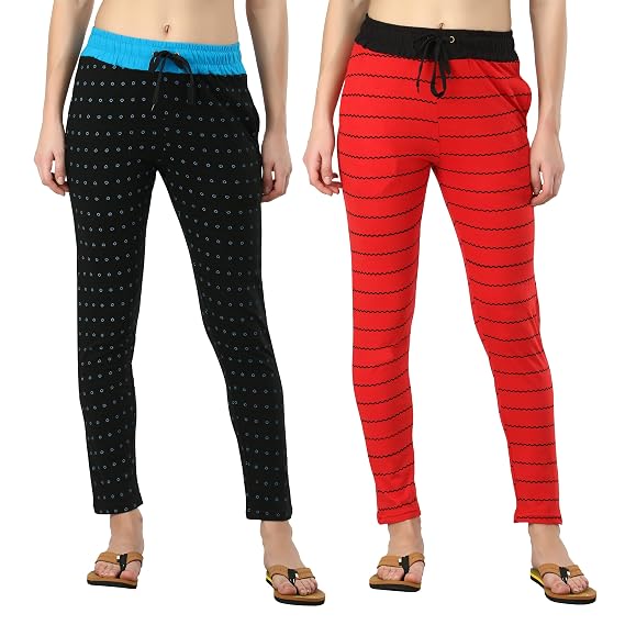 Women's Cotton Printed Lower and Pyjama (Black,Red,34)