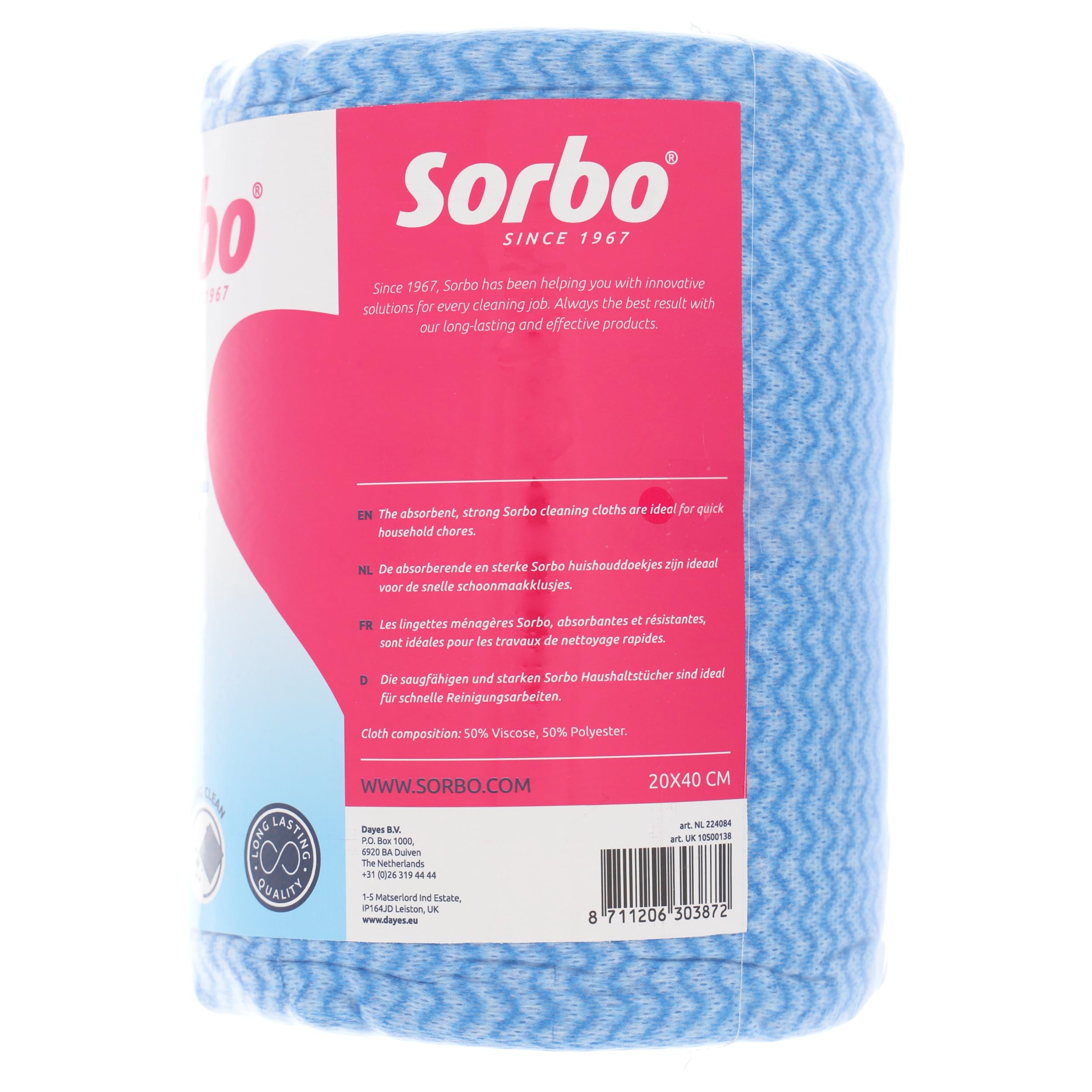 Sorbo Chusteczki czyszczące na rolce – 150 sztuk – 20 x 40 cm – do stosowania na sucho i na mokro – chłonne i wszechstronne – do zastosowania ze środkami czyszczącymi – praktyczne do domu i kuchni