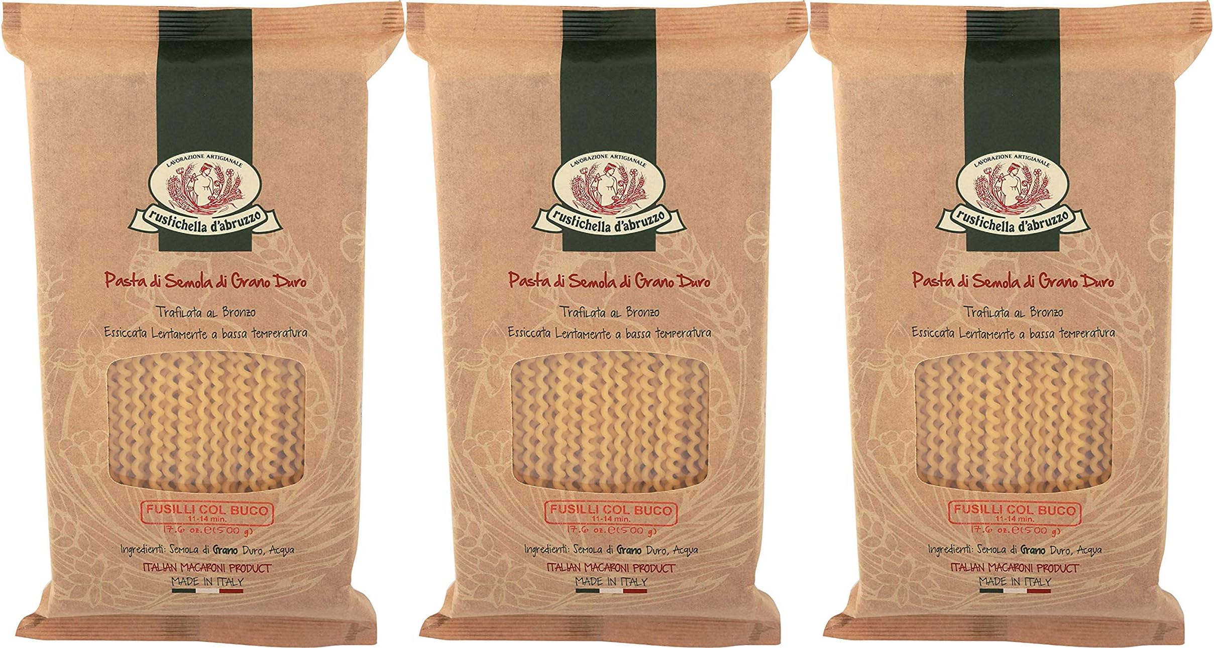 Rustichella d'Abruzzo Fusilli col Buco, 17.6 oz, 3-Pack
