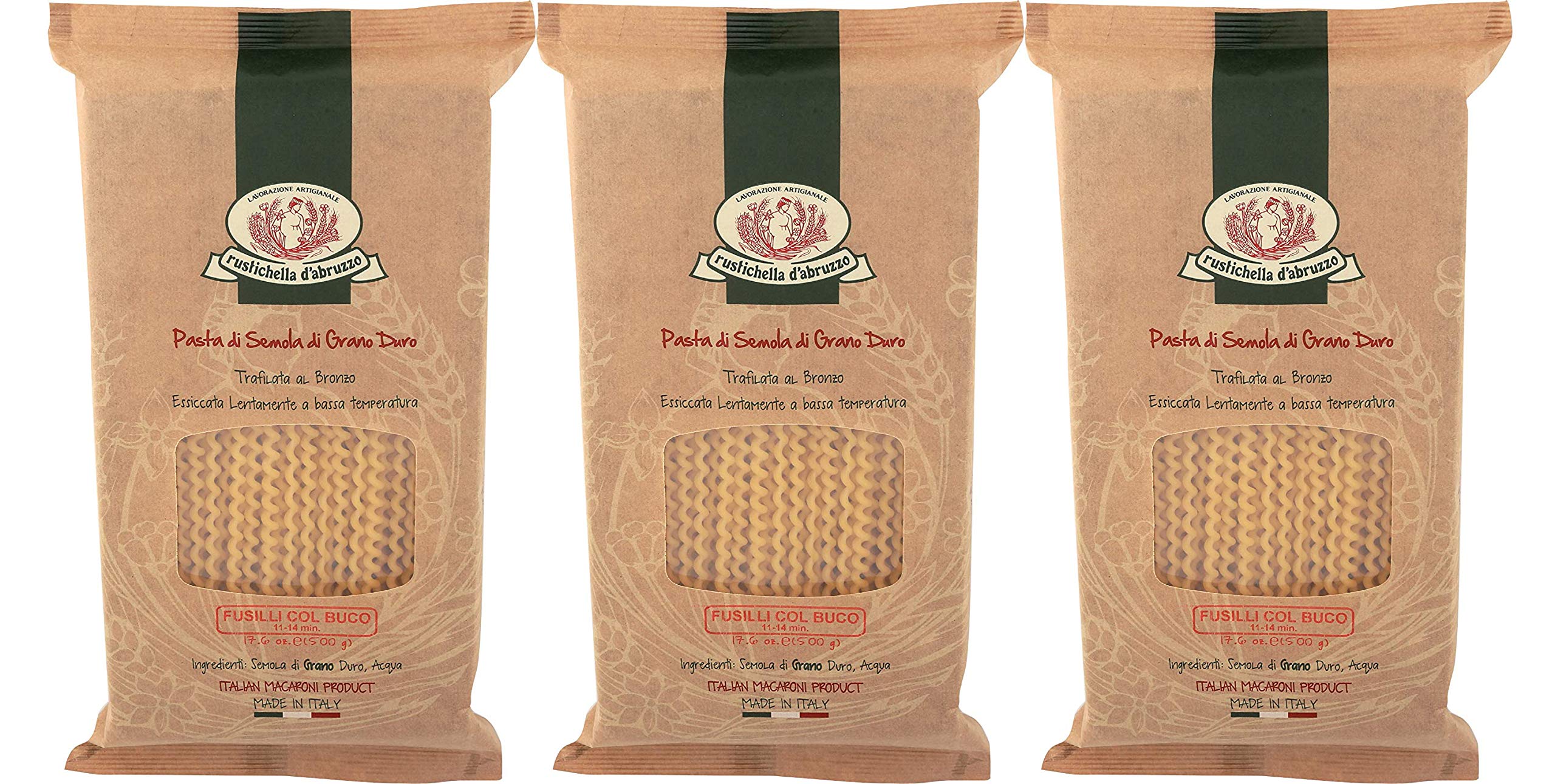 Rustichella d'Abruzzo Fusilli col Buco, 17.6 oz 3-pack