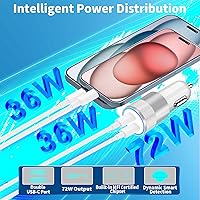 Vista 5 de [Apple MFi Certified] iPhone 15 Car Charger Fast Charging, MIRAREED 72W Dual PD Type-C Power Car Cigarette Lighter Charger+2Pack USB-C to USB-C