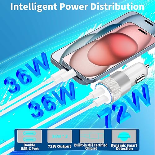 Miniatura 3 de Apple MFi Certified iPhone 15 Fast Car Charger, GODMADES 2Pack 72W Type-C iPhone Car Charger Fast Charging Cigarette Lighter+USB-C to USB-C Cable