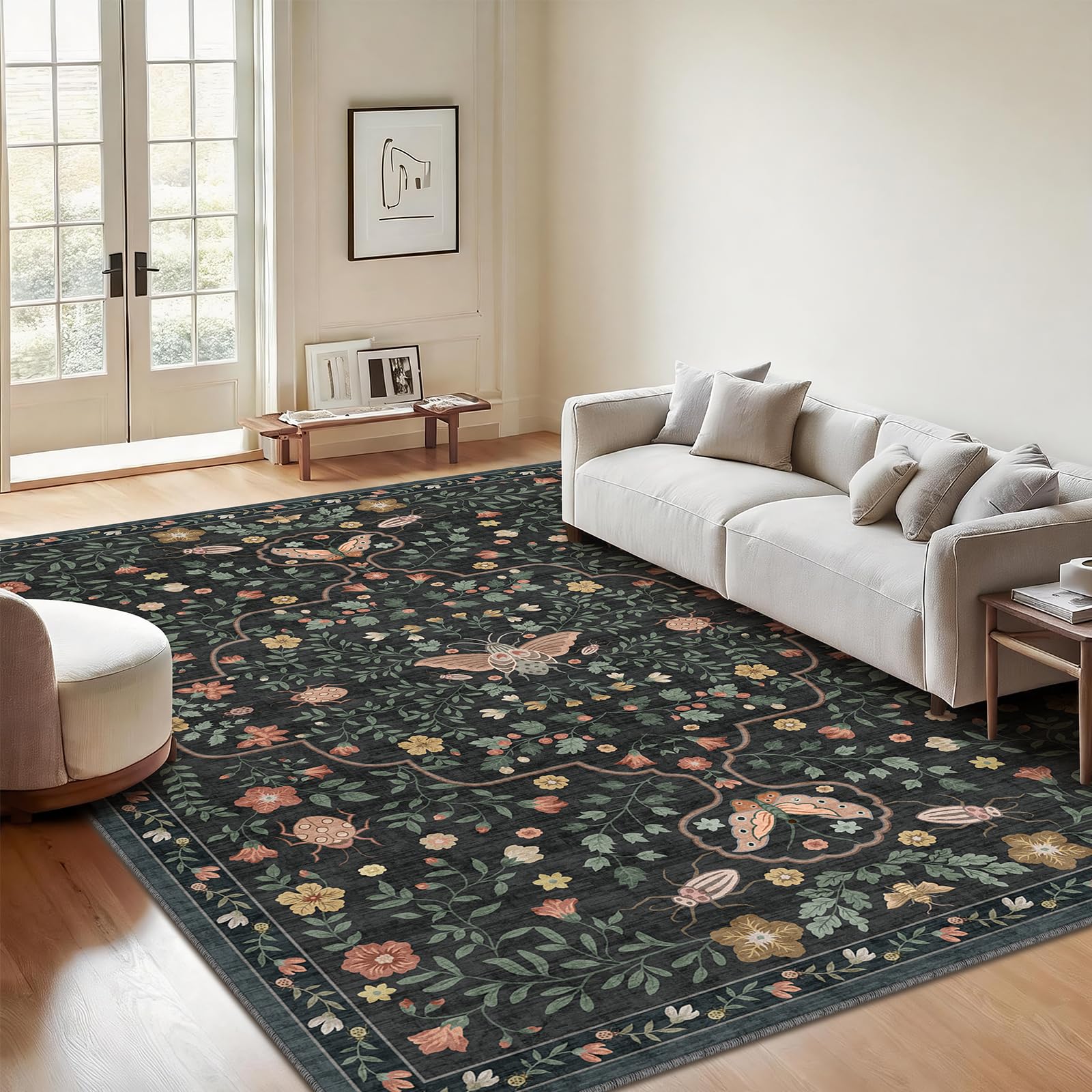 SOANNY Rug Living Room, Washable Non Slip Carpet, 120x160cm Black — image 1