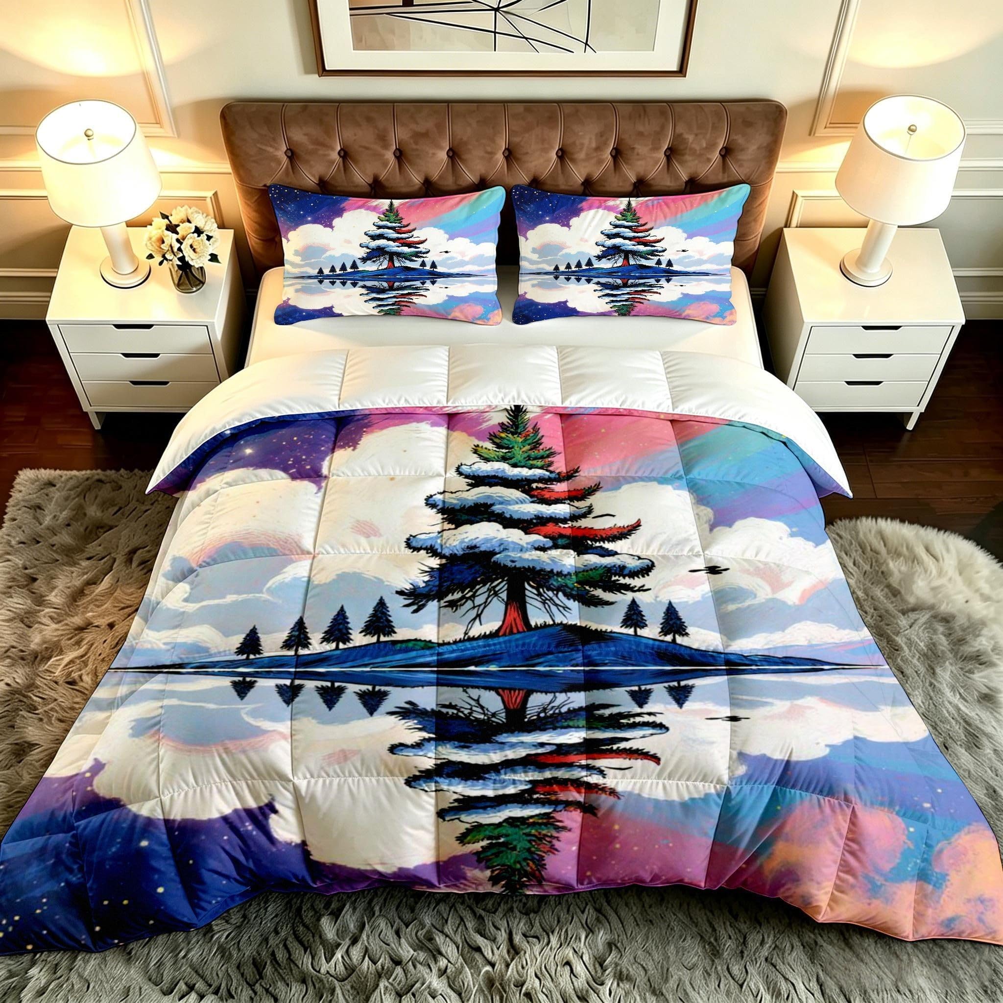 Edredón 200x200 cm de nubes y árboles con 2 fundas de almohada 50x75 cm