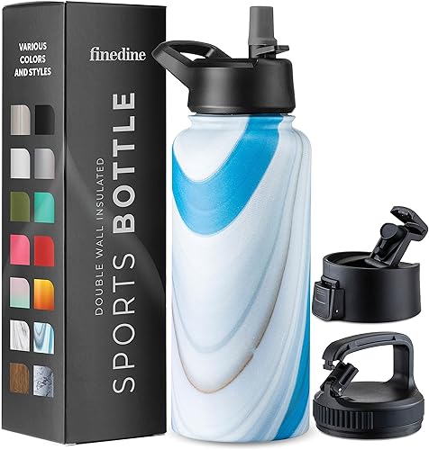 Miniatura 1 de FineDine - Botella de agua de acero inoxidable con tapa de pajilla, tapa abatible, tapa de boca ancha (32 oz), botellas de agua aisladas, mantiene