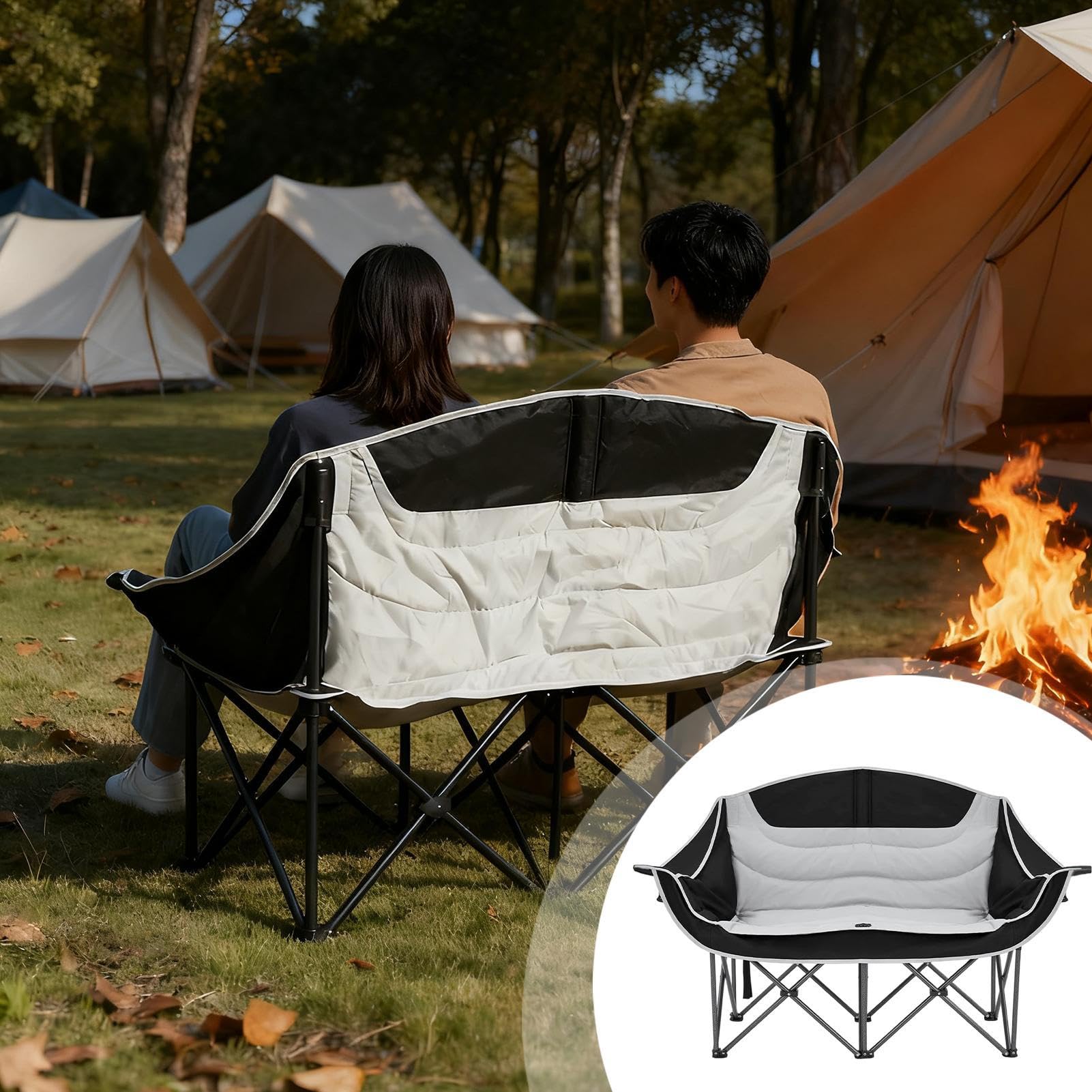 Genérico Doble Silla De Camping Equipo De Montañismo Plegable Y Resistente