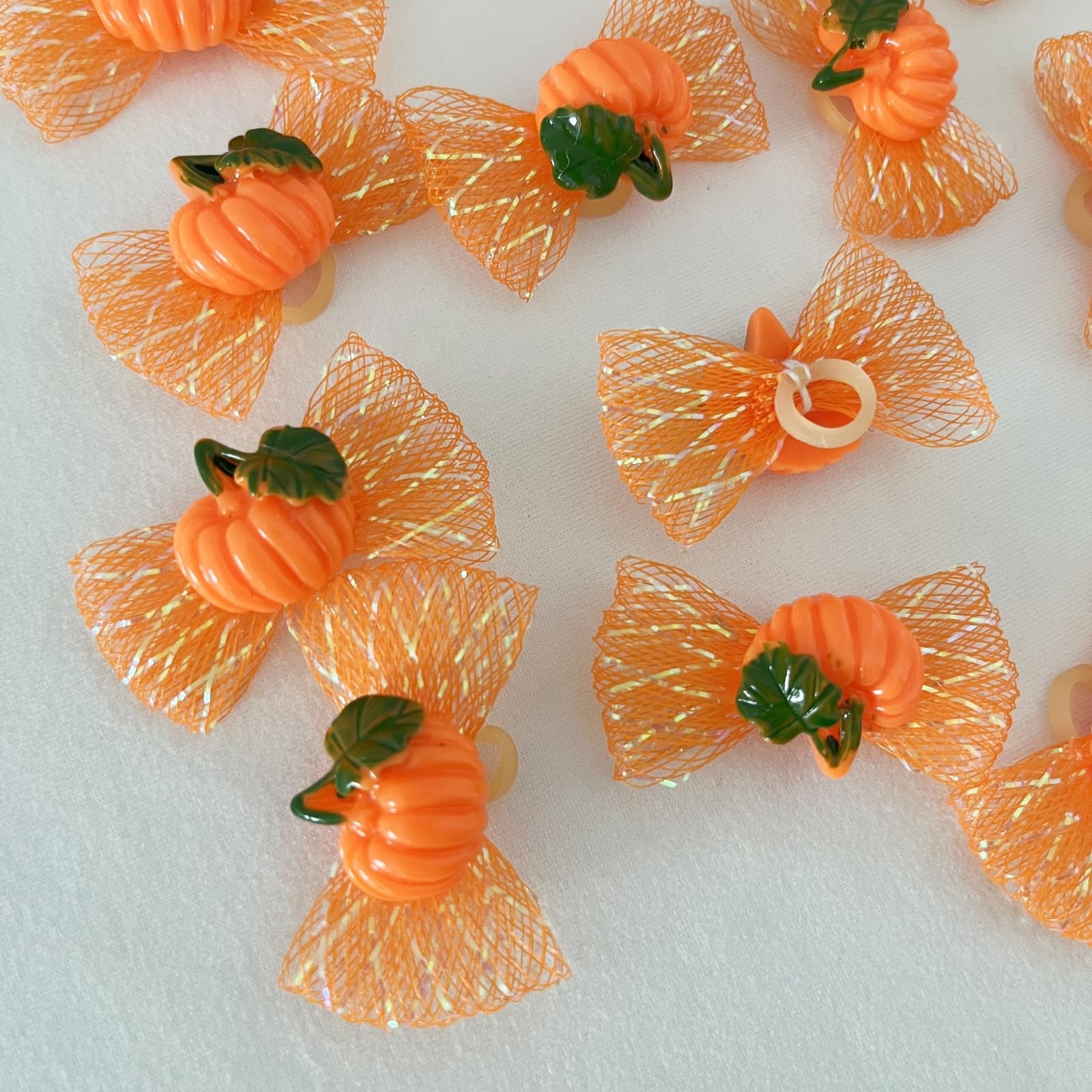 Hixixi 20 Pieces Pet Hair Bows for Dogs and Cats Shiny Pumpkin Design Hair Accessories with Elastic Bands for Halloween and Thanksgiving - Image 2