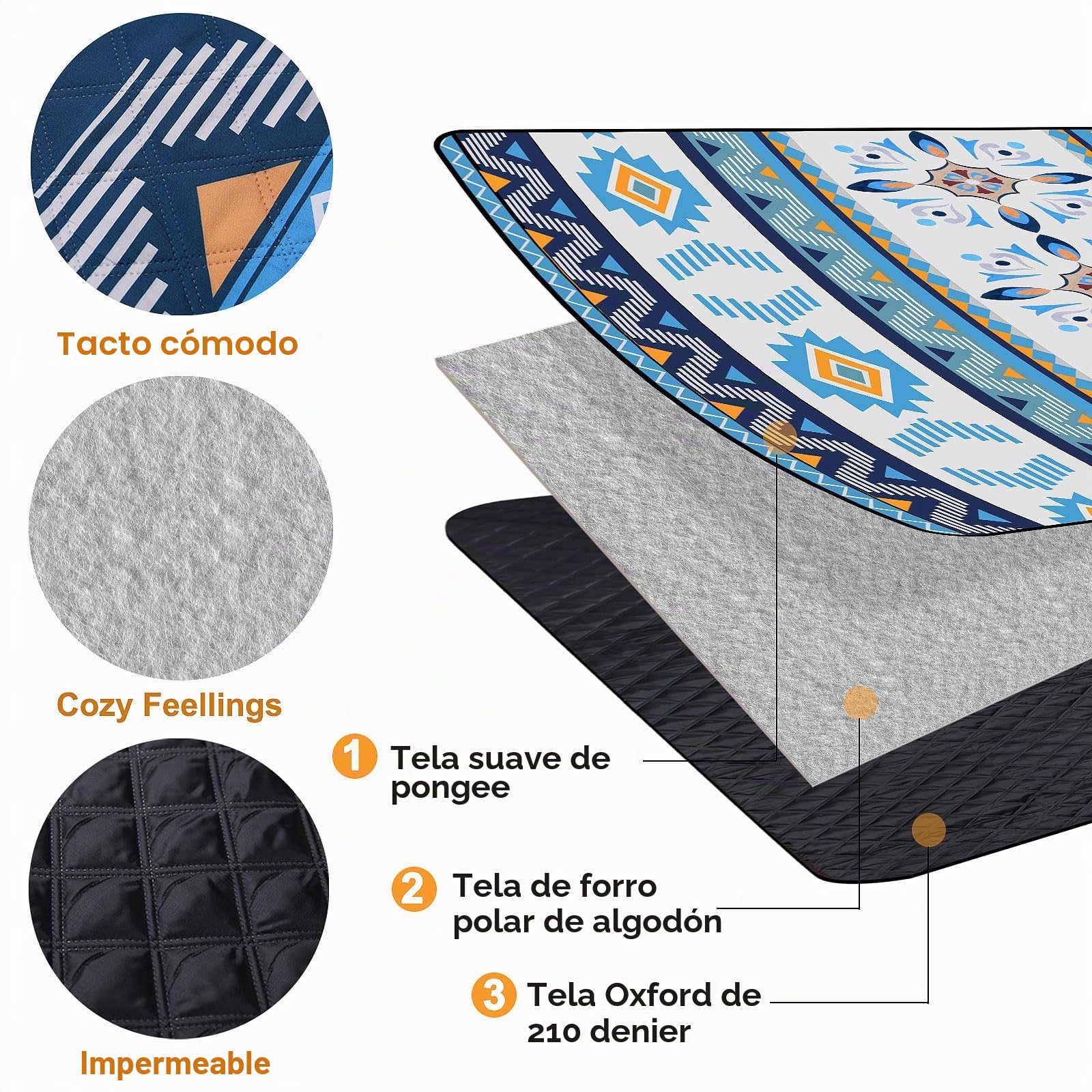 EXTSUD Manta de Picnic al Aire Libre, 200 x 200 cm, Impermeable, con Asa de Transporte, Esterilla de Picnic