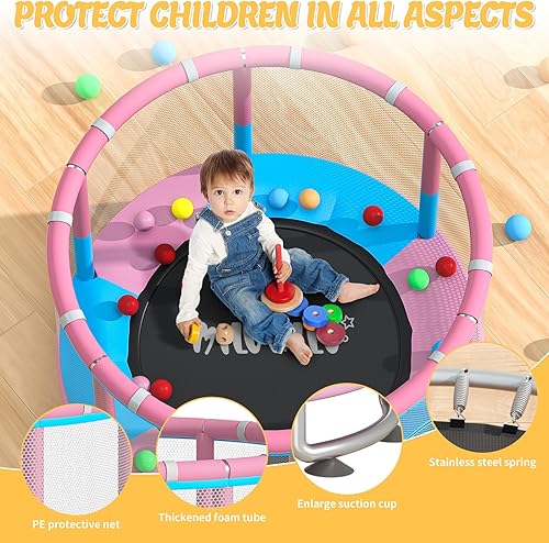 Miniatura 10 de 60" Indoor Outdoor Trampoline for Kids,MILUMILU Mini Baby Trampoline with Safety Enclosure Net, Basketball Hoop, Jumping Mat - Birthday Gifts for