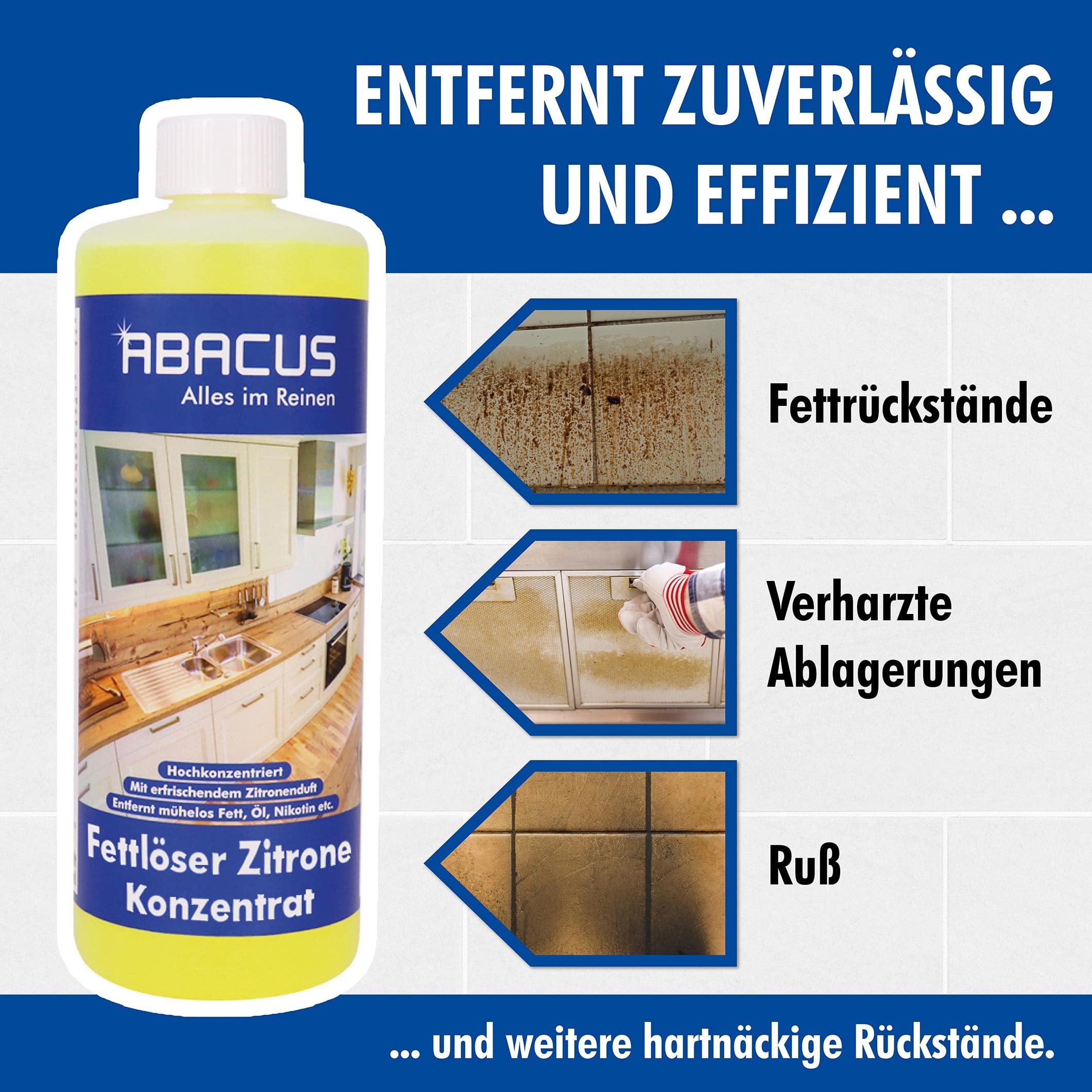 ABACUS® Fettlöser Zitrone Konzentrat, Zitronen Allzweckreiniger Konzentrat, Küchenreiniger, Kraftreiniger, Universalreiniger, Nikotinentferner – Fettlöser Zitrone Konzentrat 2x 1000 ml (7699.2)
