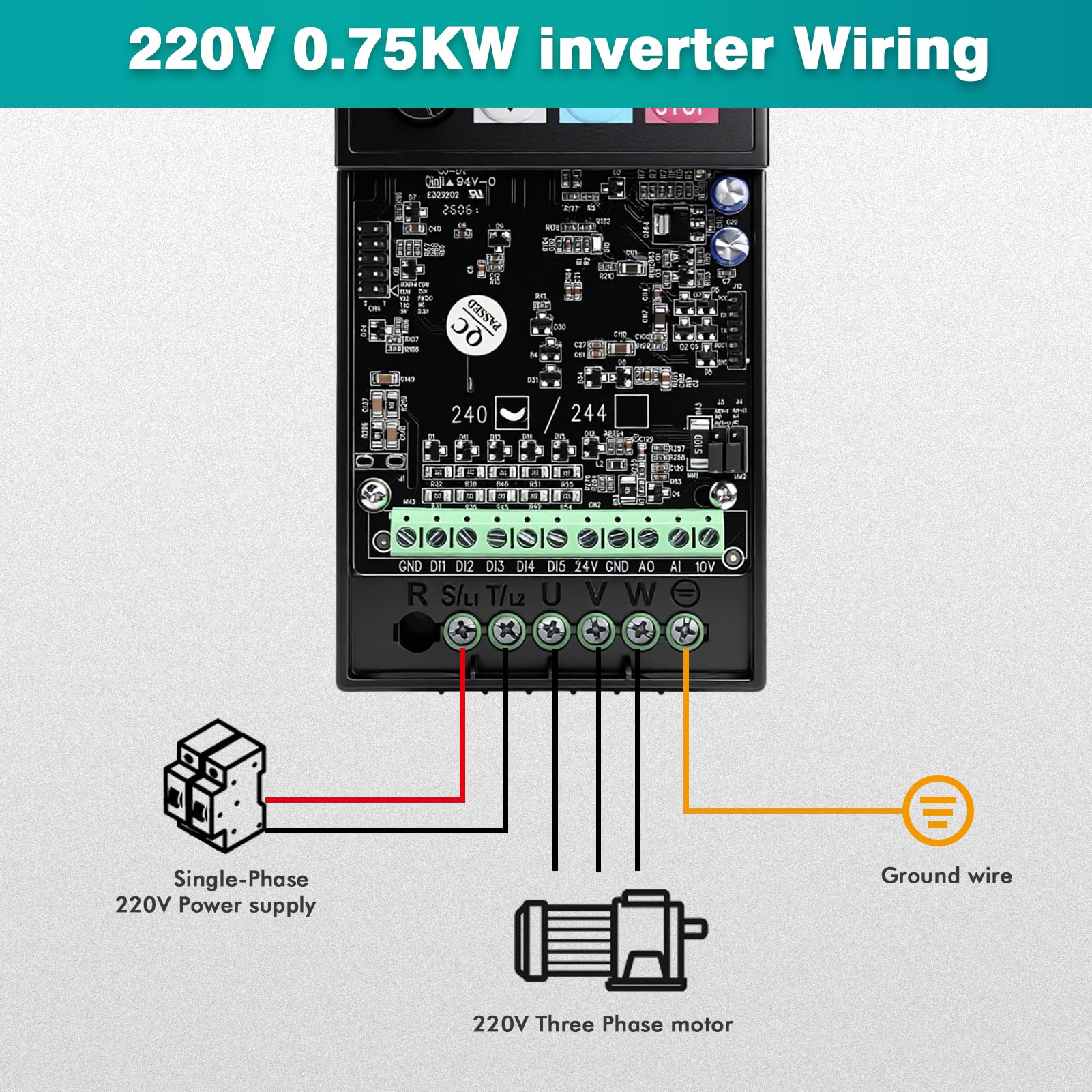 Variador de Frecuencia 220V 0,75KW 220V Entrada Monofásica Salida Trifásica | VFD Monofásica a Trifásica, Convertidor de Frecuencia CNC para Ventiladores, Bombas de Agua, Cintas transportadoras
