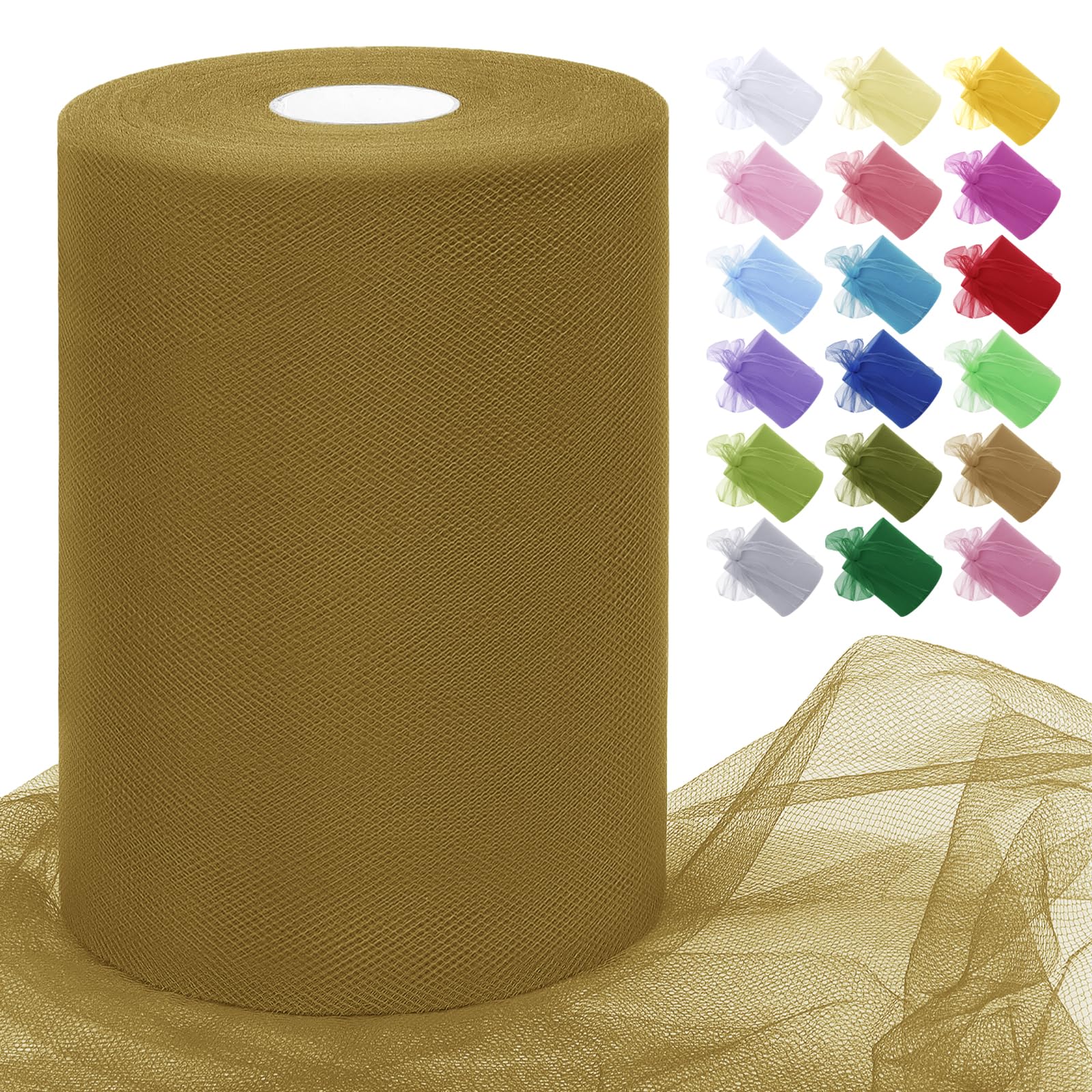 Uiopa Camel Tulle Fabric Roll 15cm x 91m Polyester Netting Fabric Mesh Tulle Ribbon for Tutu Skirts, Gift Wrapping, Birthday/Party/Wedding Decoration, DIY Projects