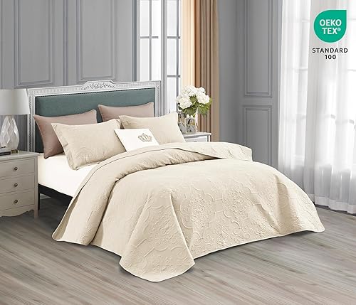Miniatura 2 de CHIXIN Edredón tamaño King - Juego de colcha de damasco con patrón de paisley - Cubierta de cama de estilo clásico y hermoso, acolchado ultrasónico,