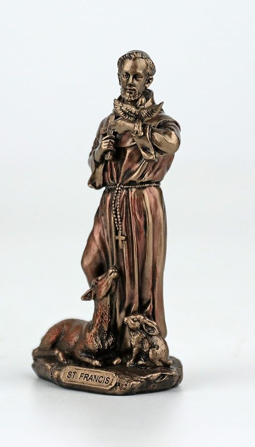 Estatua de San Francisco de Asís de 8.5 cm en resina pintada miniatura 3
