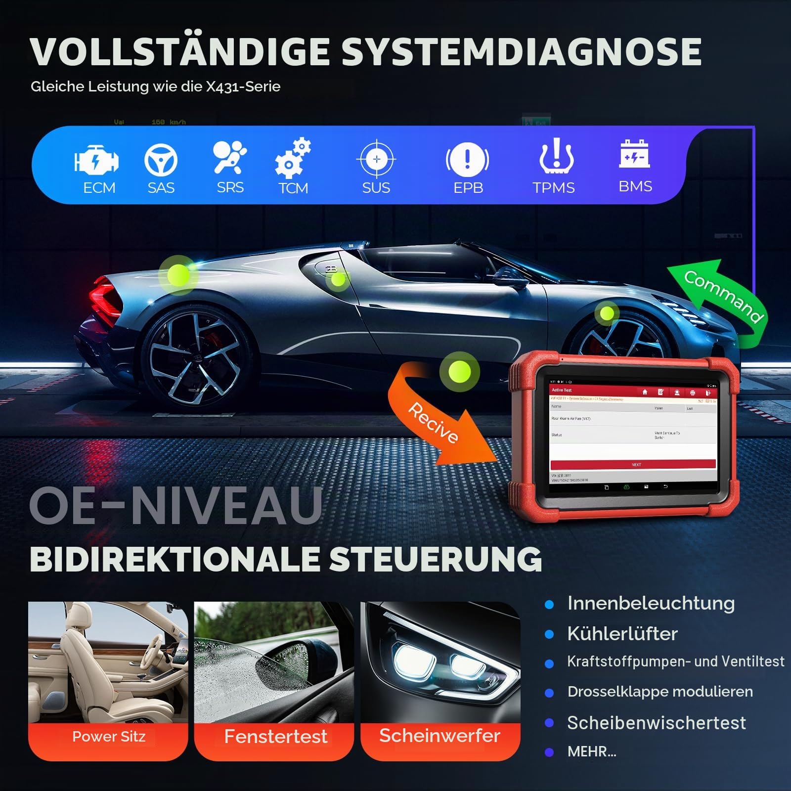 LAUNCH X431 CRP919XBT Diagnosegerät Kabelloses Bidirektionales OBD2 Scanner, ECU Codierung, 45+ Servicefunktionen, Alle Systeme Diagnose, FCA AutoAuth, CANFD DoIP 2 Jahre Update