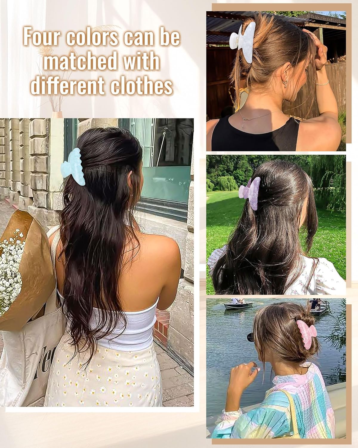 4 PCS Acrylic Hair Claw Clips for Women - Large Strong Hold Claw Clips Cute Non-slip Hair Clips for Thick Thin Hair (Solid Color) - Image 4