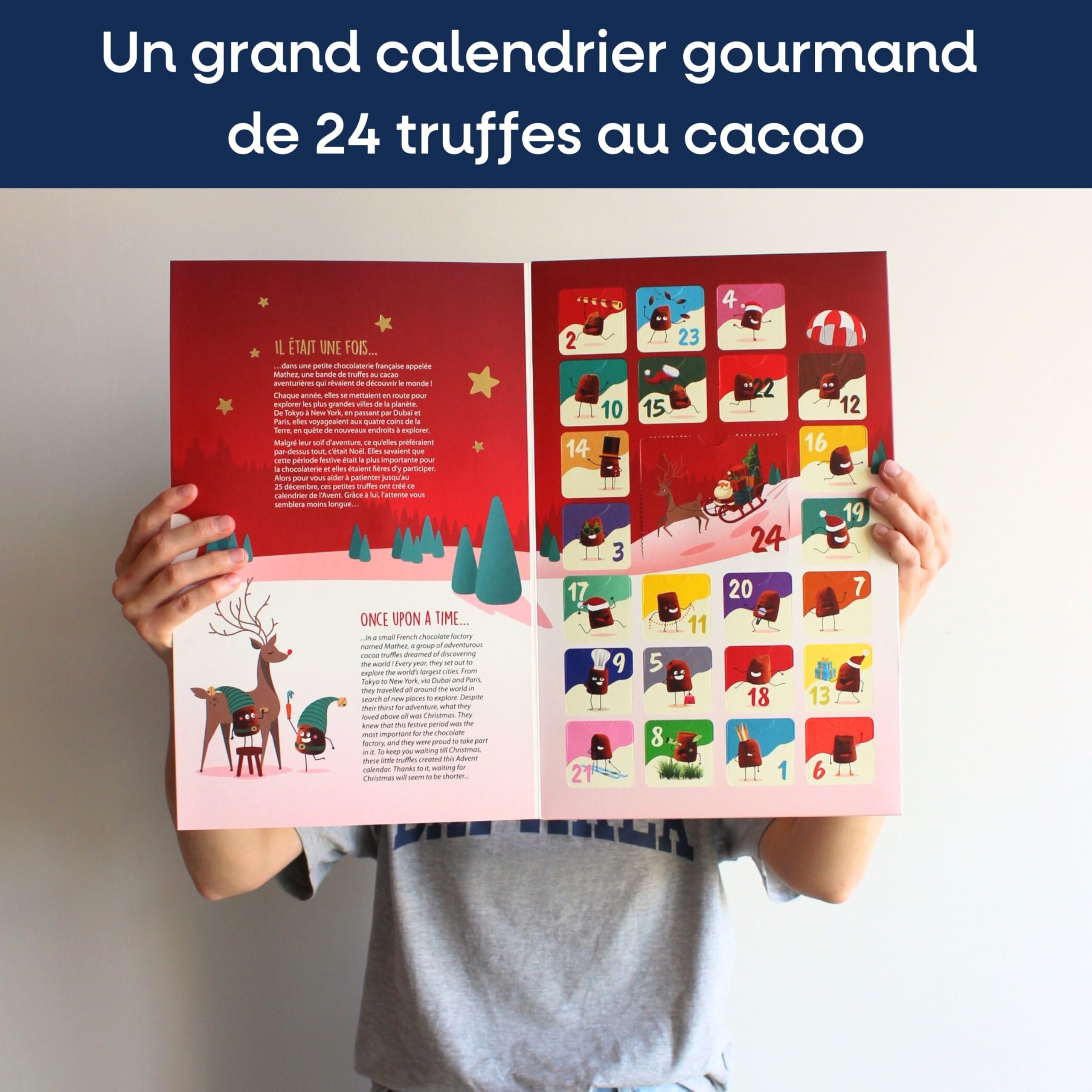 Chocolat Mathez - Calendrier de l'Avent chocolat 2025-24 Truffes aux chocolat - 8 saveurs de truffes chocolatées à découvrir avant Noël - Idée cadeau