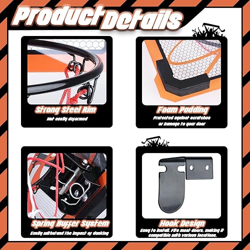 Miniatura 5 de TEUVO Aro de baloncesto para interiores para niños y adultos, mini aro de baloncesto con marcador electrónico, 4 bolas sobre la puerta, mini aros