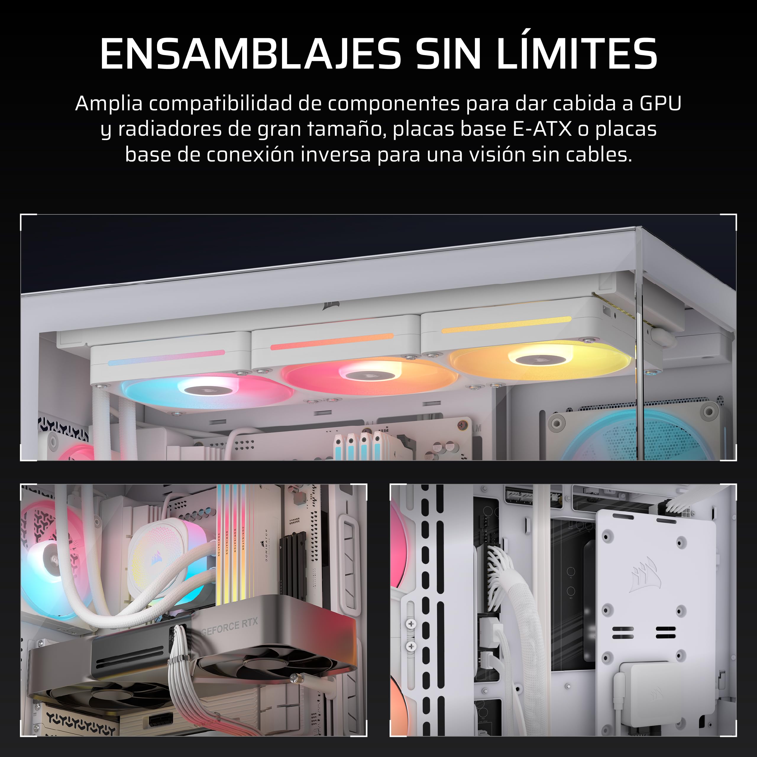 CORSAIR 3500X LX-R RGB iCUE Link Caja de PC Semitorre con Panel de Cristal Panorámico – Incluye 3X LX120-R RGB y iCUE Link System Hub, Puede Incluir hasta 10 Ventiladores de 120mm – Blanco
