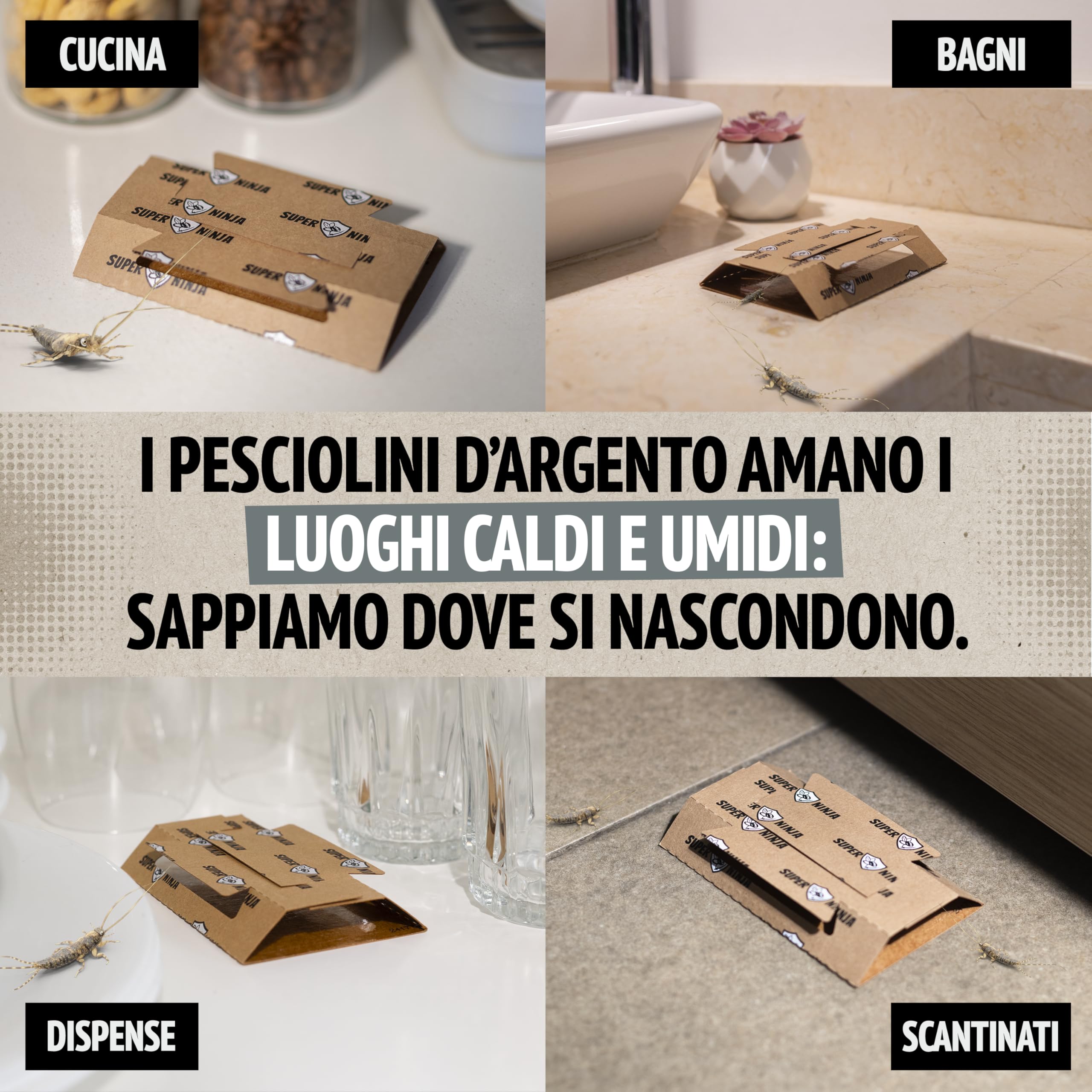 Super Ninja Trappola per Pesciolini d’Argento – 10 Pezzi, Trappole per Pesciolini d'argento, Adesive con Attrattivo Integrato, Inodori e Atossiche per Bagni, Cucine e Cantine – Efficaci fino a 3 Mesi