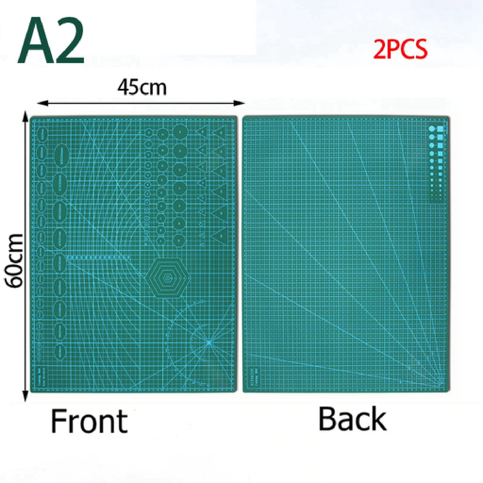 Tappetino da taglio autoguarigione 2 pezzi, A2/60X45cm con griglia e superficie antiscivolo Tappetino da taglio su entrambi i lati, lama rotante compatibile per cucito, quilting, arti e mestieri
