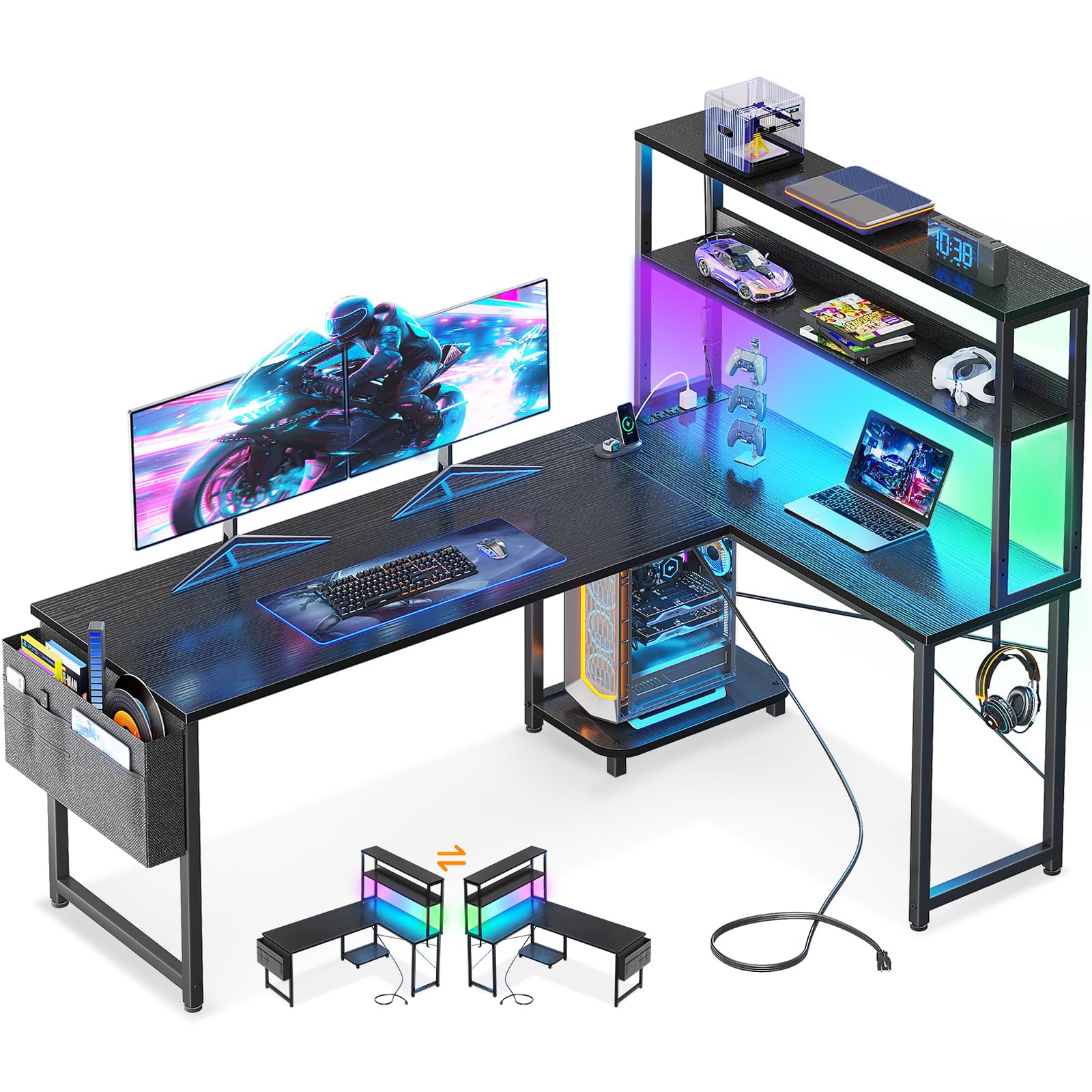 Amazon.com: Casaottima 61 Inch Gaming Desk with Power Outlets