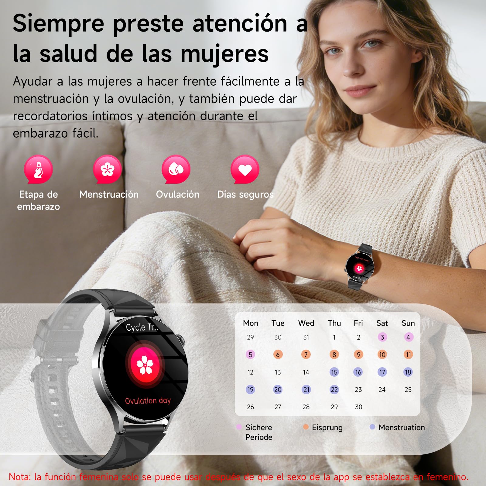 YUPENG ECG Reloj Inteligente Mujer con Presión Arterial/HRV /SpO2 /Sueño | 1.32" Salud Smartwatch con Frecuencia Cardíaca Lípidos Salud Watch Pulsómetro
