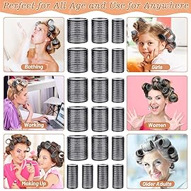 Hair Curler Rollers for Women 24PCS Heatless Hair Roller with 12PCS Clips, 4 SizesJumbo Large Medium SmallSelf Grip Holding Hair Rollers for Long Medium Short Thick Fine Volume Thin Bangs Hair