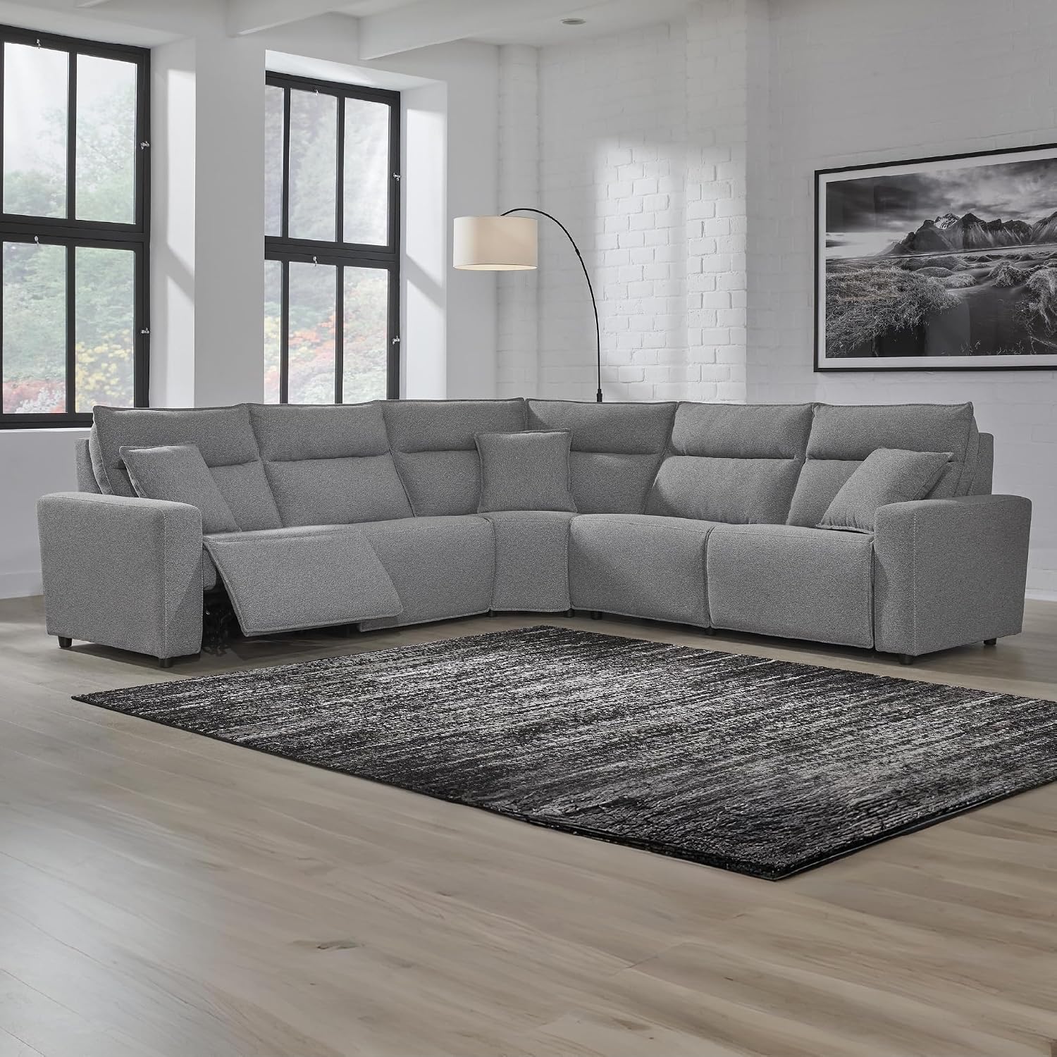 Signature Design by Ashley Modern ModMax II Stain Resistant L-Shape Symmetrical 5-Piece Power Reclining Sectional, Adjustable Headrest and USB Charging Ports, Gray