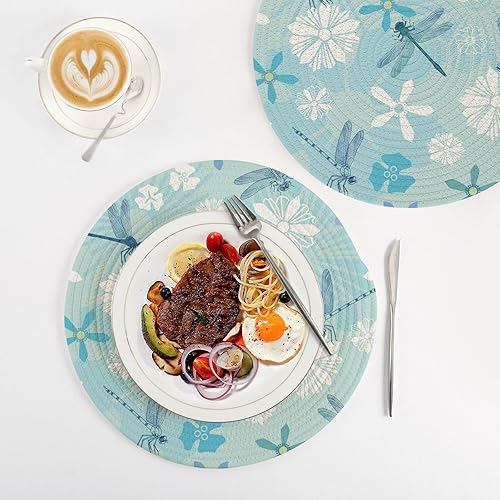 Miniatura 4 de 3 Pcs Kitchen Trivet Mat for Hot Dishes 15in Cotton Thread Weave Absorb Water Pot Pads for Teapot Kitchen Aid Blue Gragonfly Floral Rustic